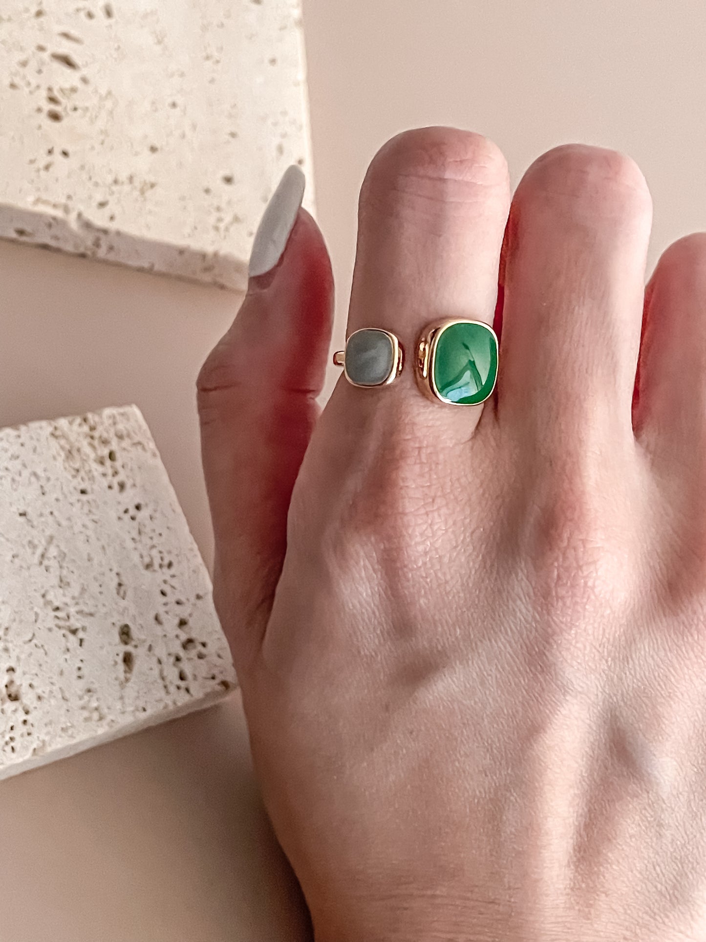 Asymmetric Green Enamel Ring