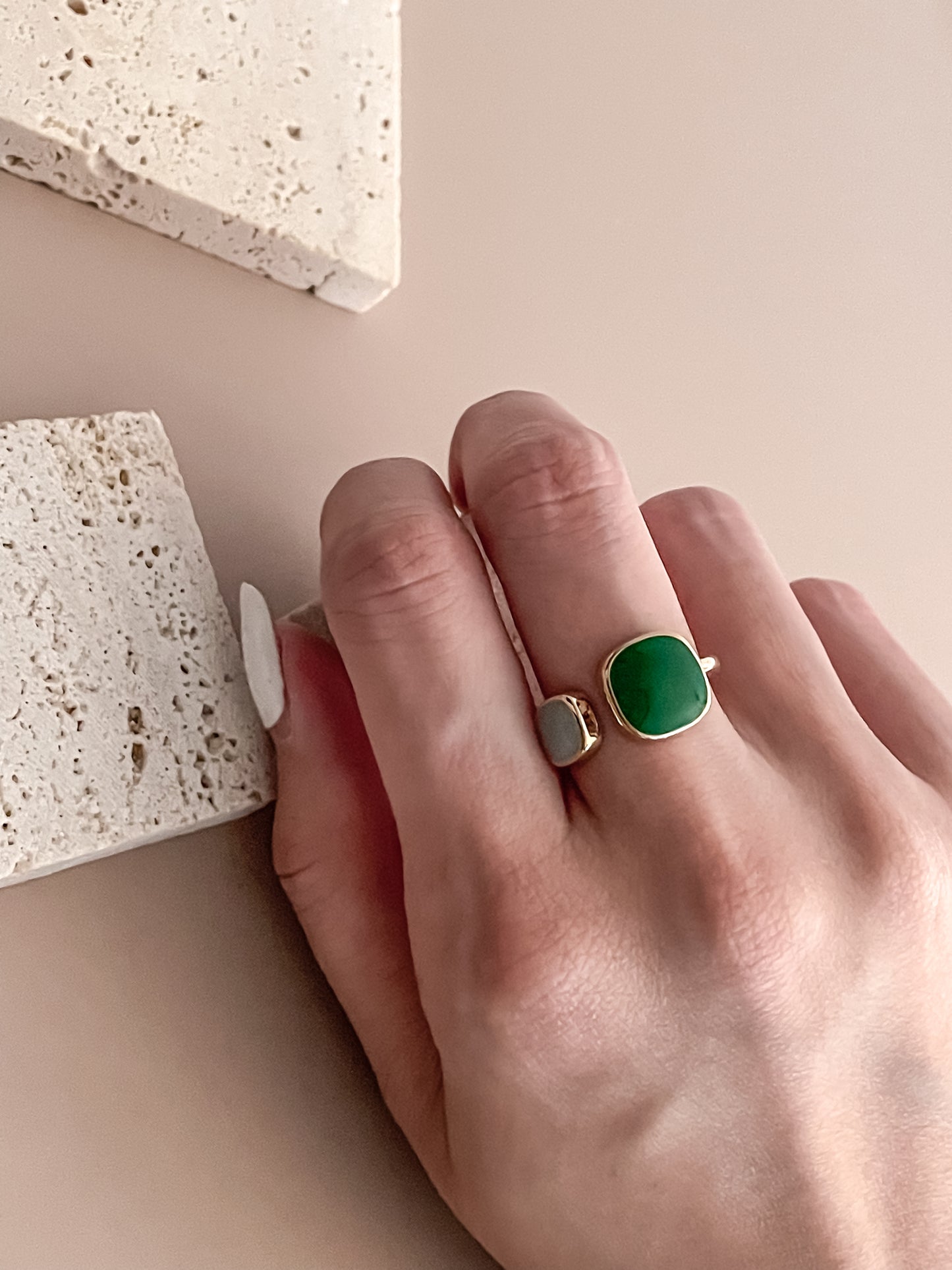 Asymmetric Green Enamel Ring