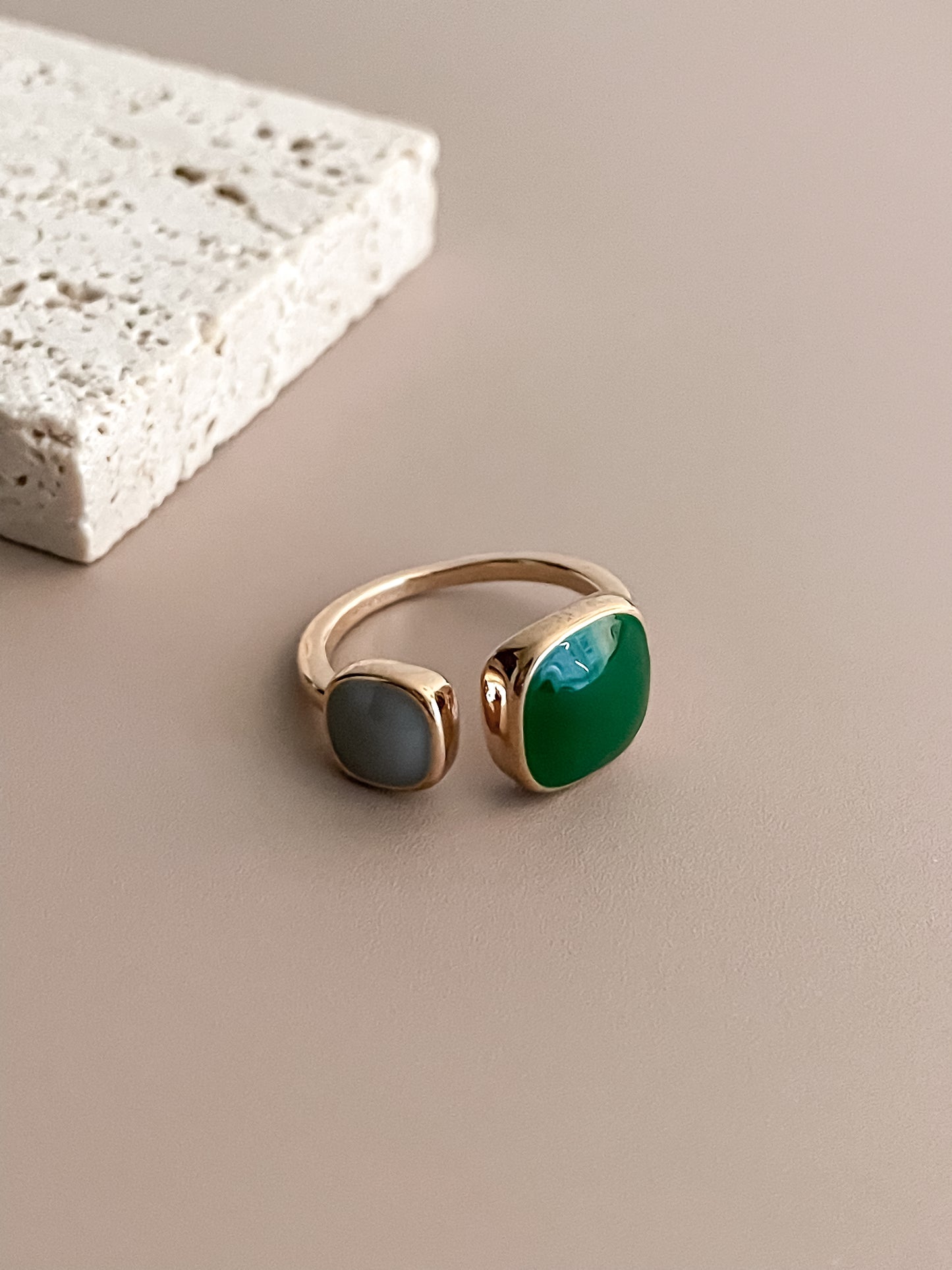 Asymmetric Green Enamel Ring