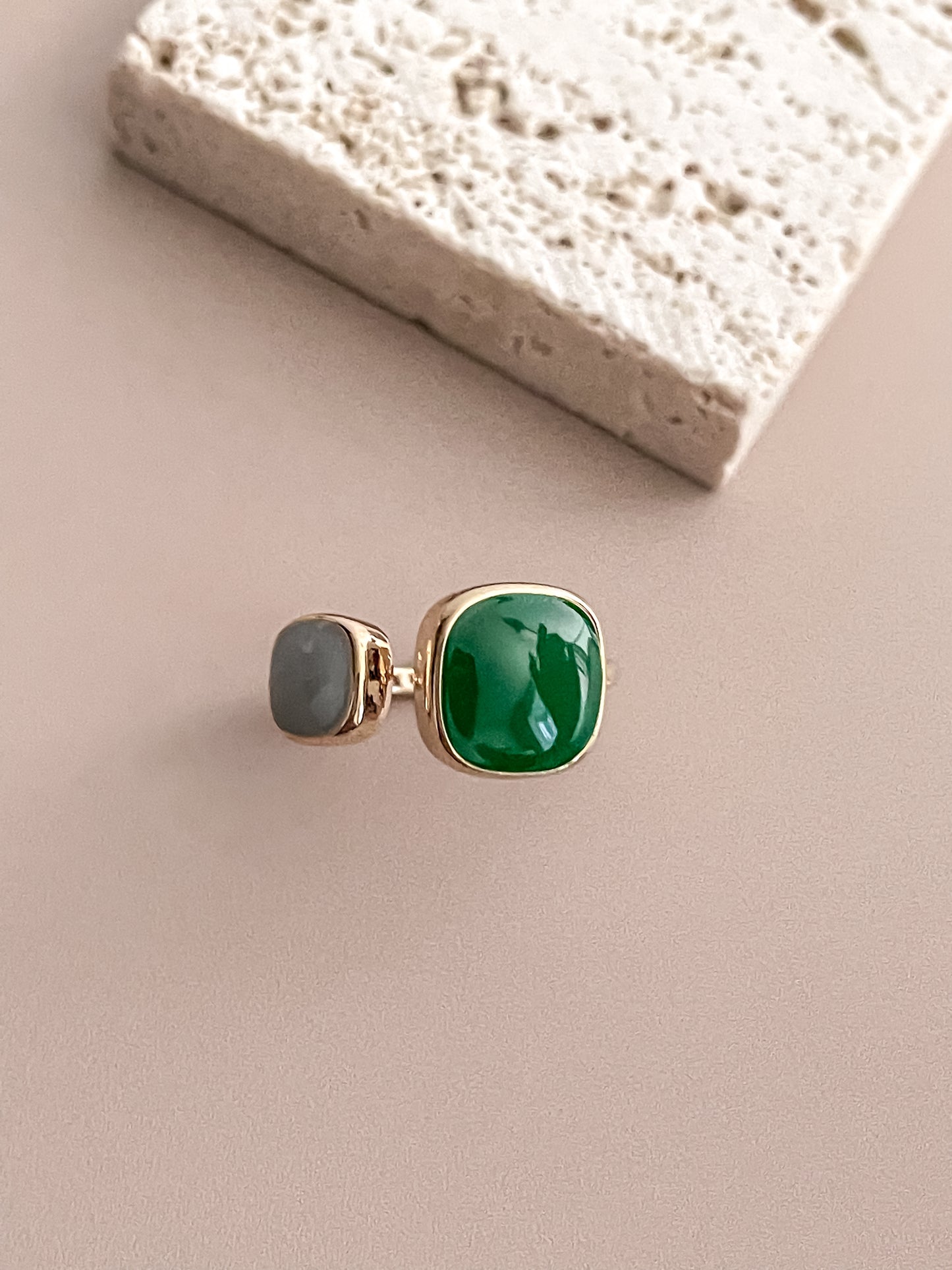 Asymmetric Green Enamel Ring