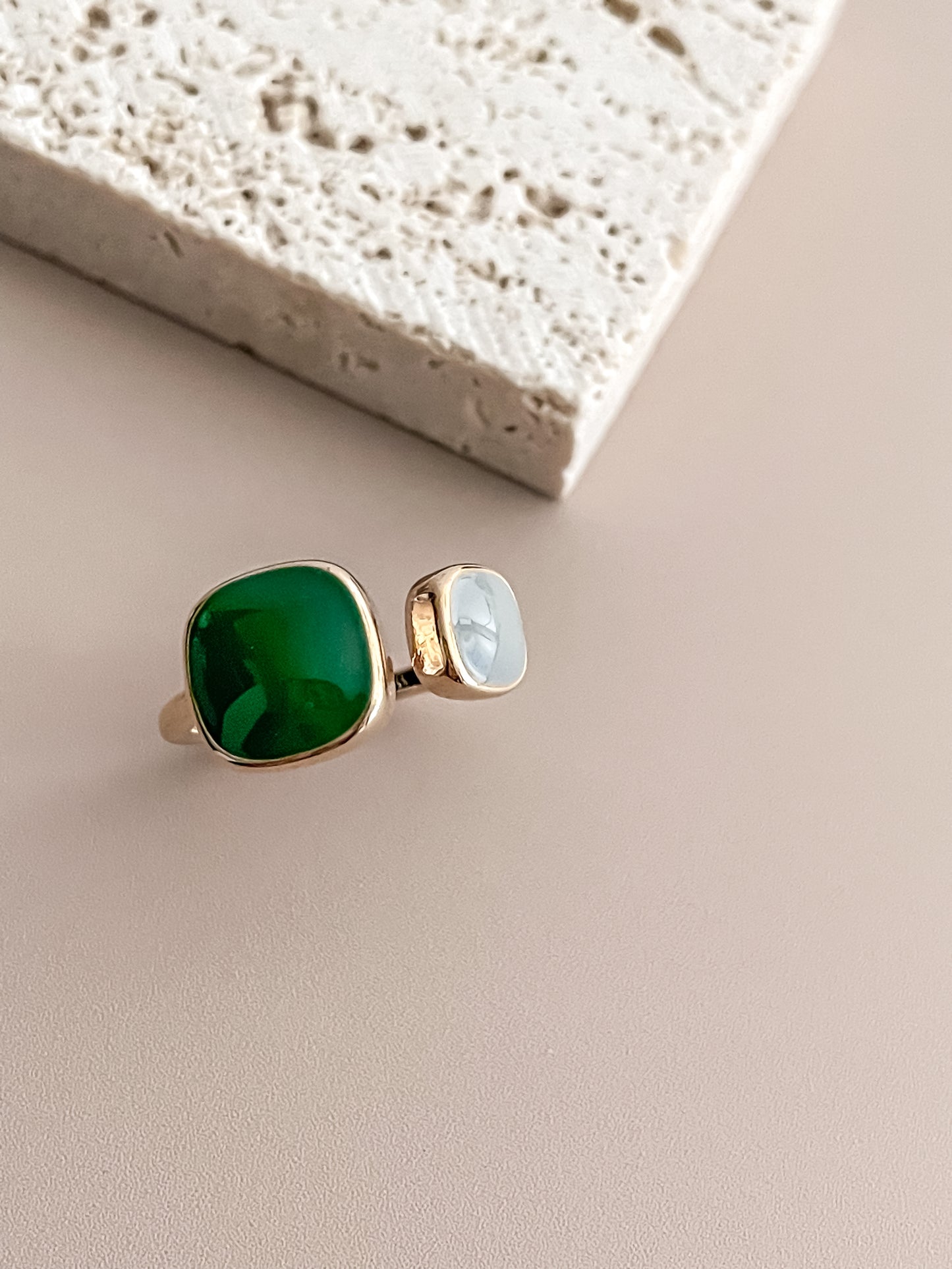 Asymmetric Green Enamel Ring