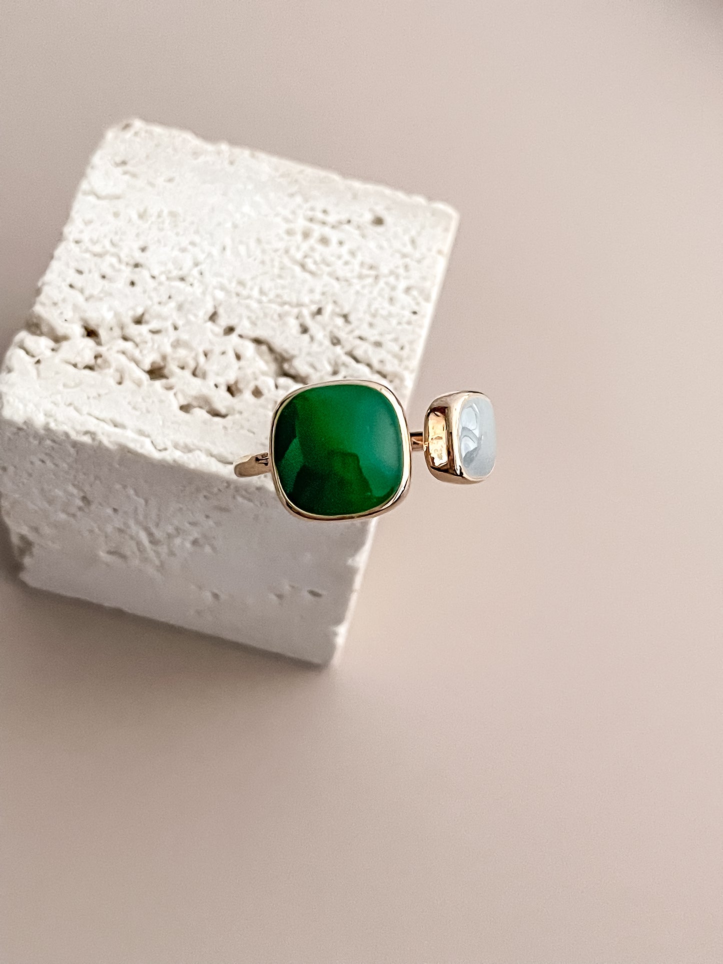 Asymmetric Green Enamel Ring
