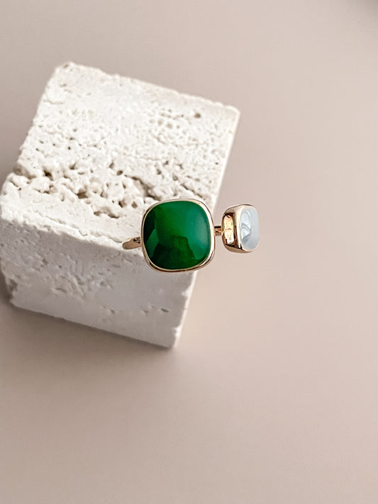 Asymmetric Green Enamel Ring