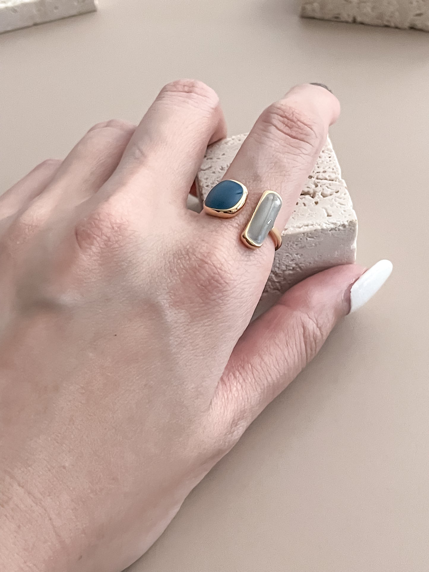 Asymmetric Blue Enamel Ring