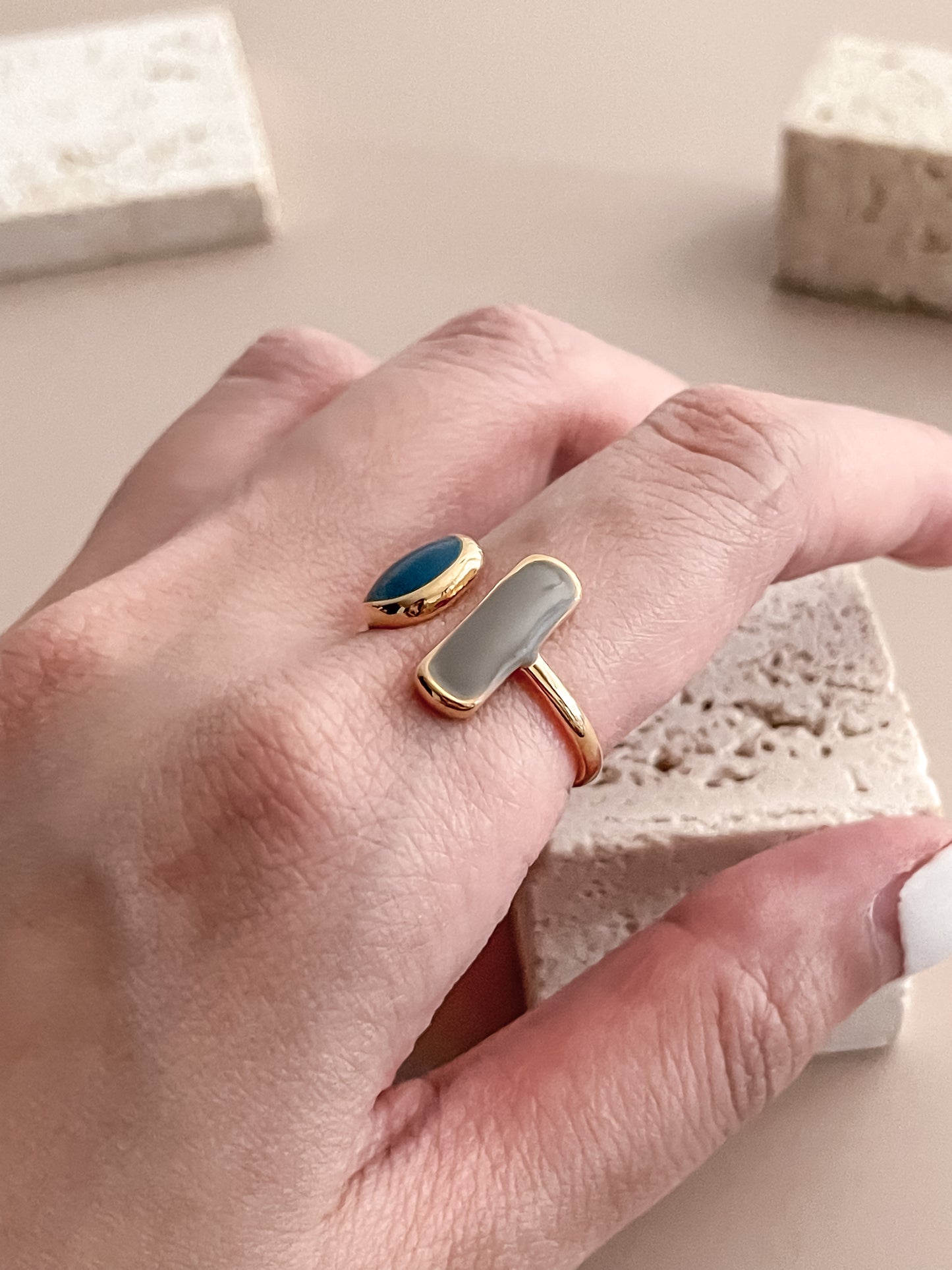 Asymmetric Blue Enamel Ring