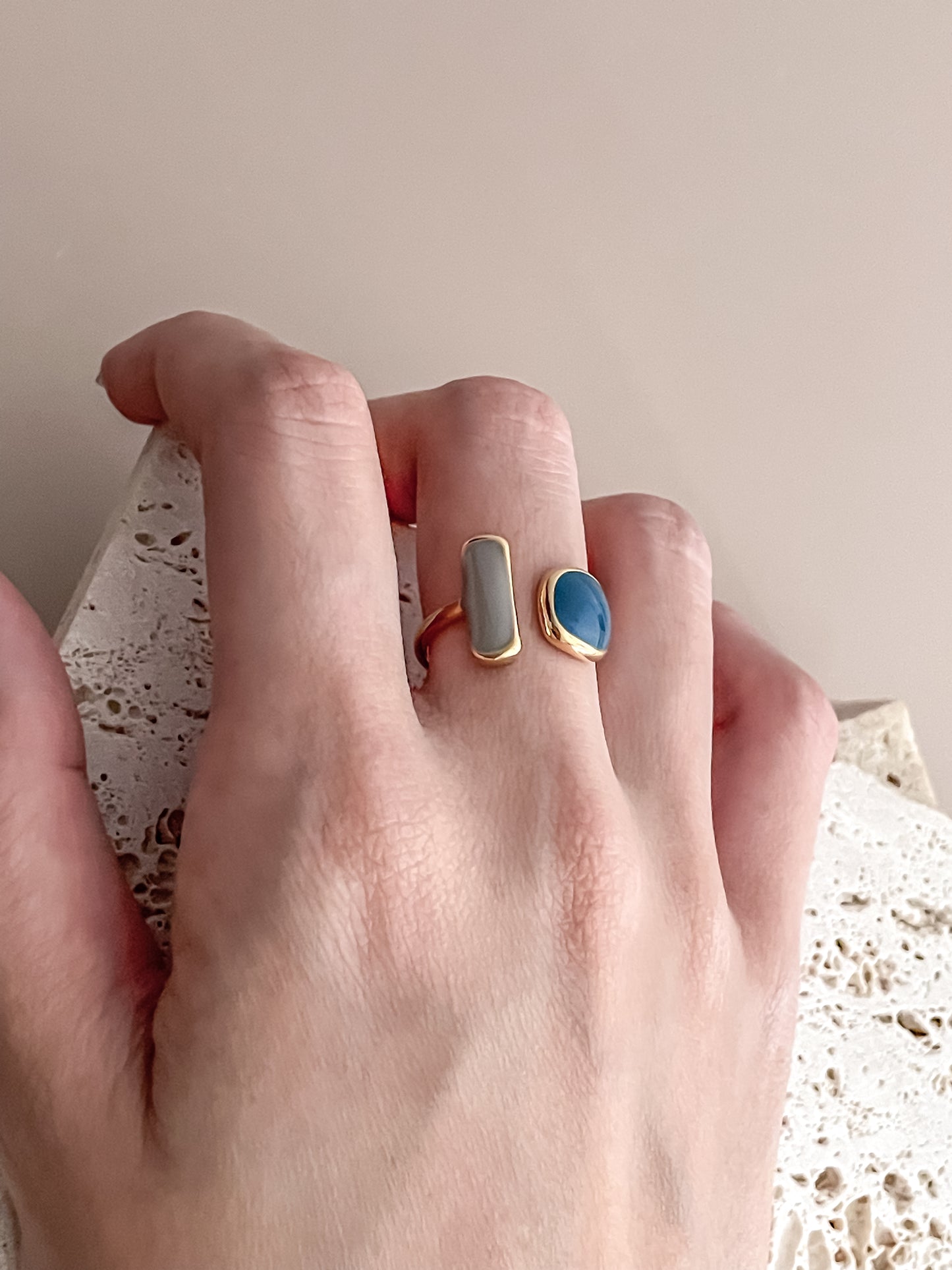 Asymmetric Blue Enamel Ring