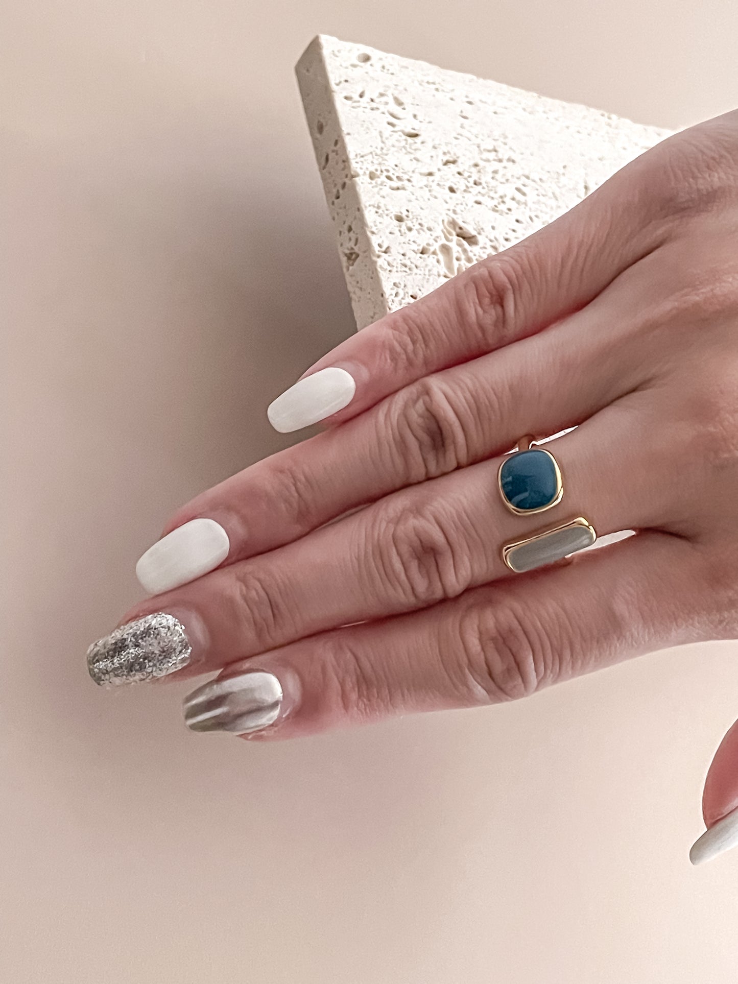 Asymmetric Blue Enamel Ring