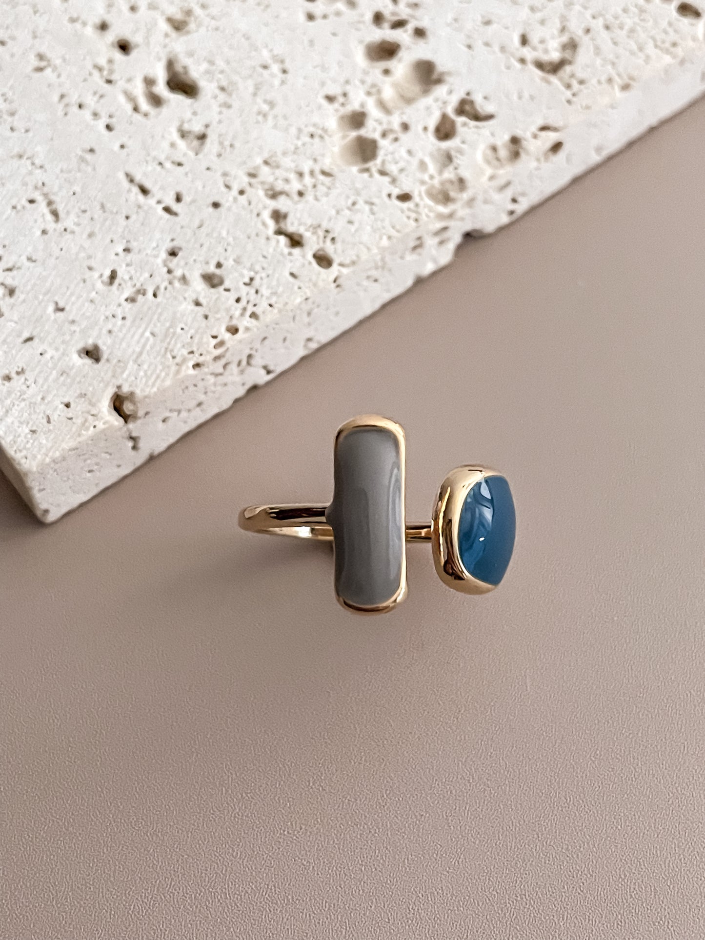 Asymmetric Blue Enamel Ring