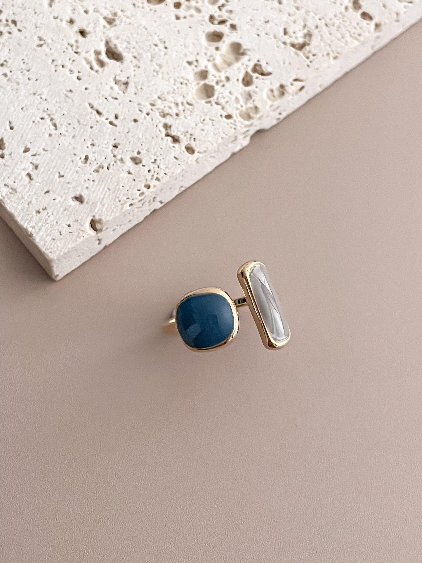 Asymmetric Blue Enamel Ring