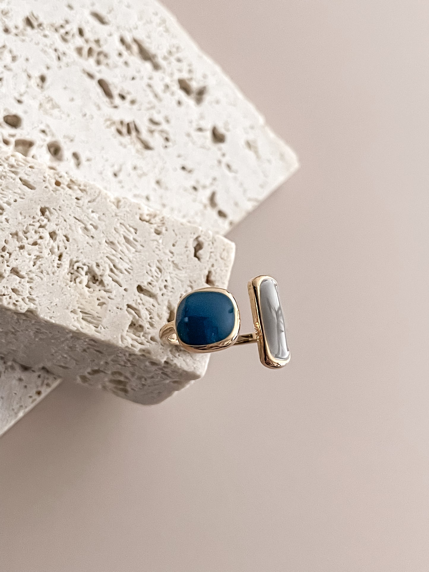 Asymmetric Blue Enamel Ring