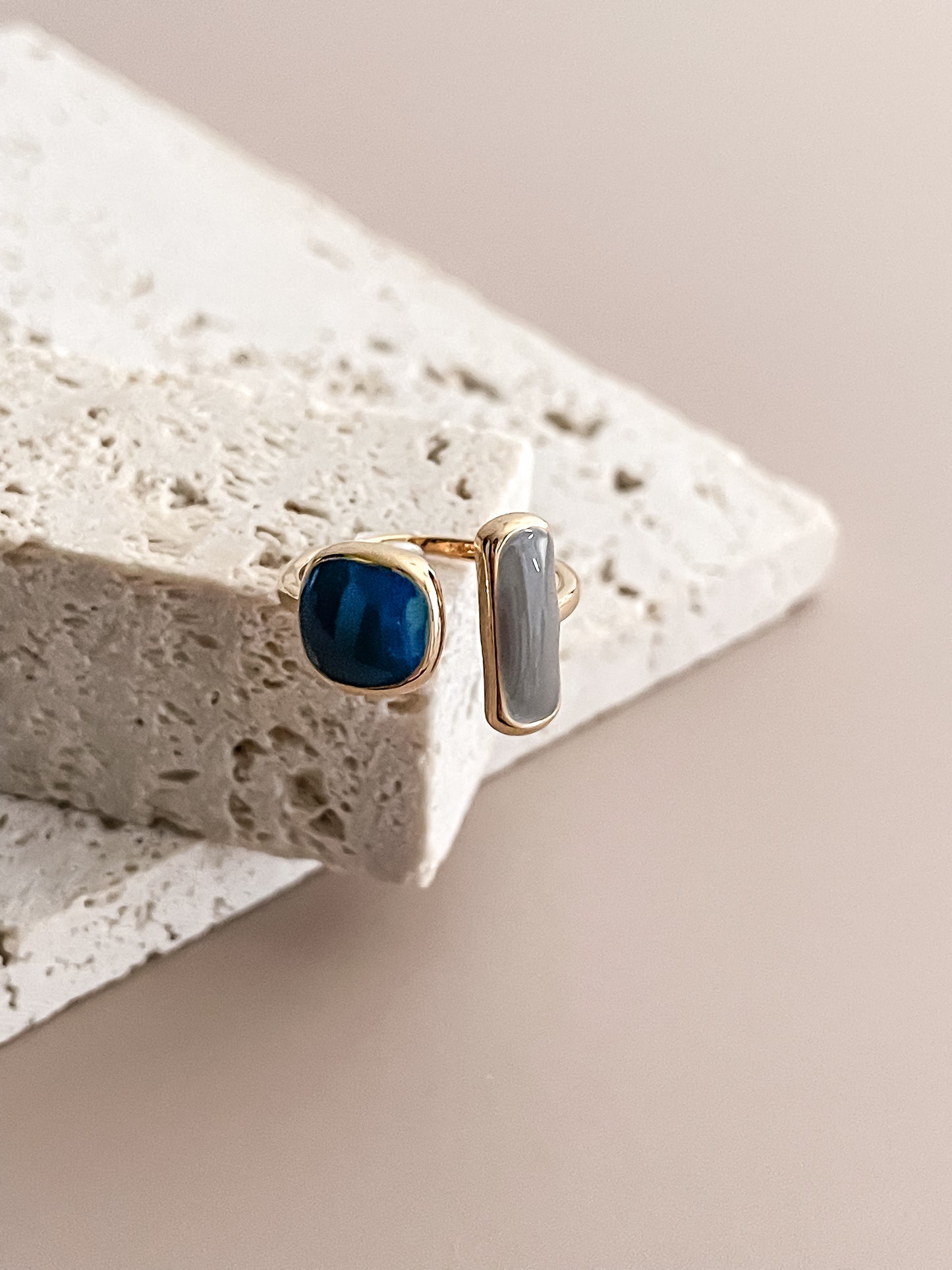 Asymmetric Blue Enamel Ring