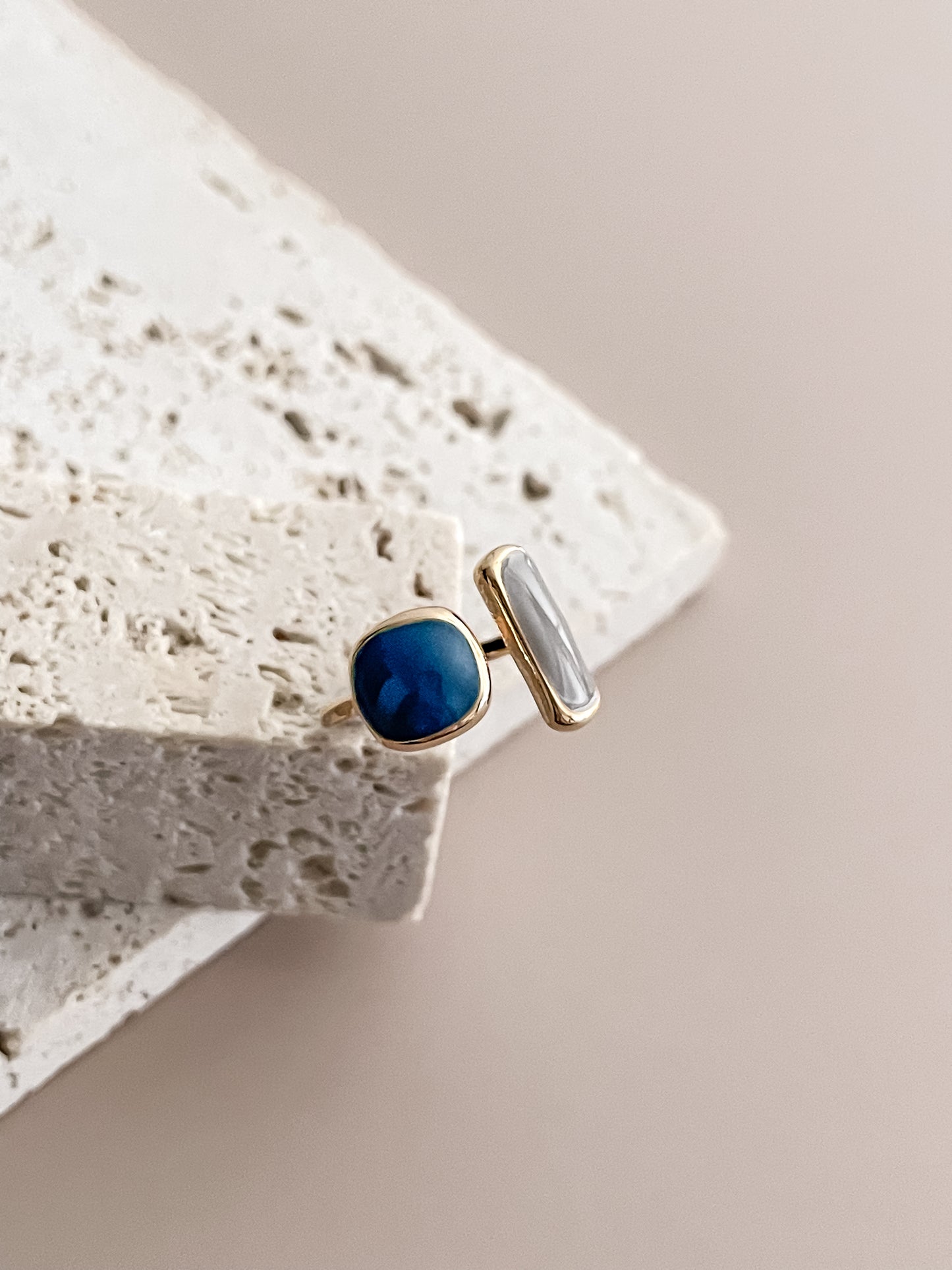 Asymmetric Blue Enamel Ring
