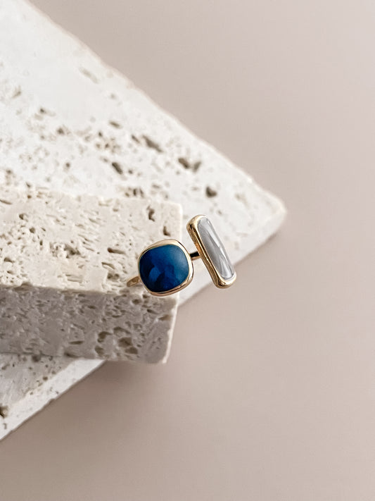 Asymmetric Blue Enamel Ring