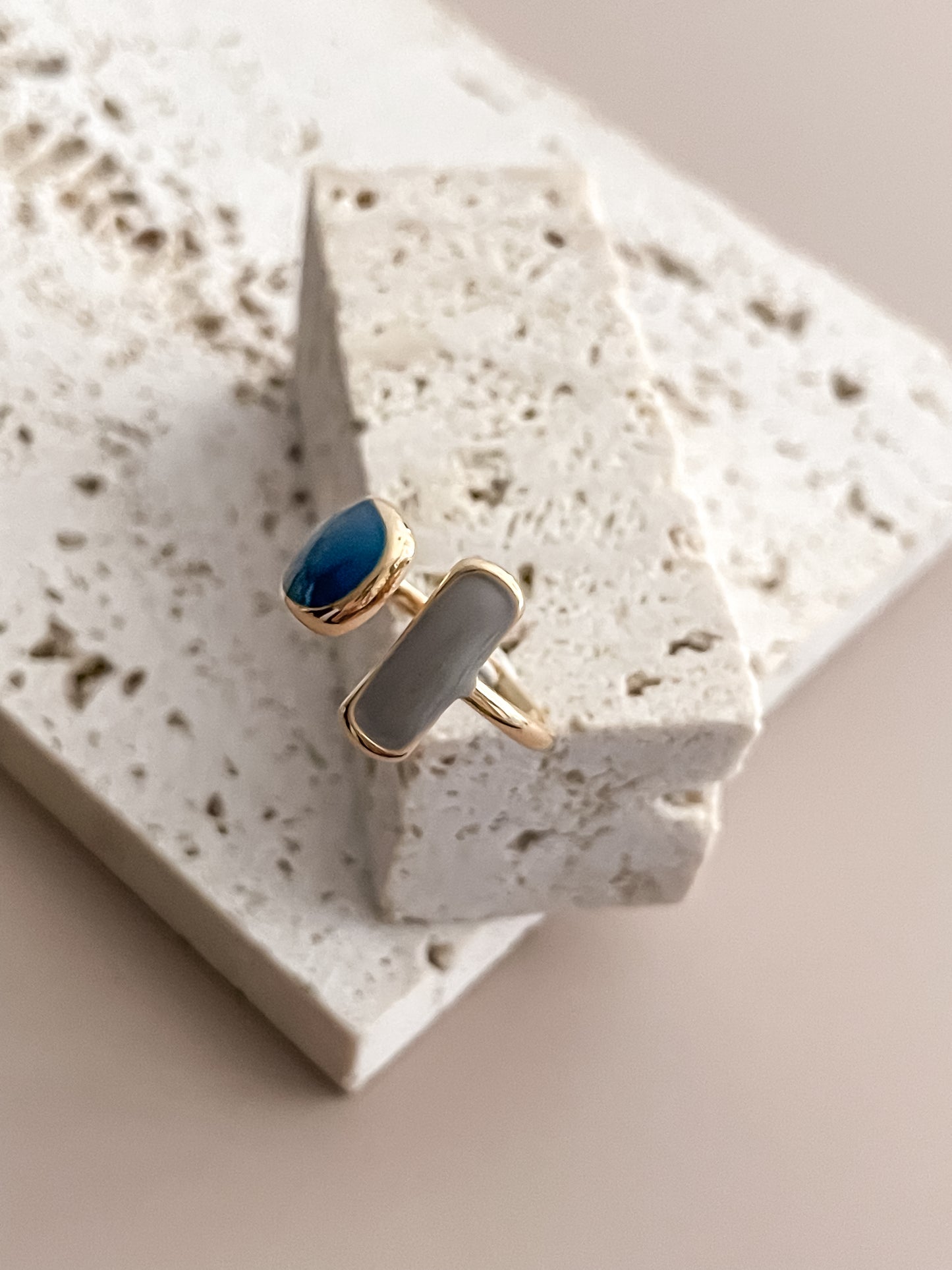 Asymmetric Blue Enamel Ring
