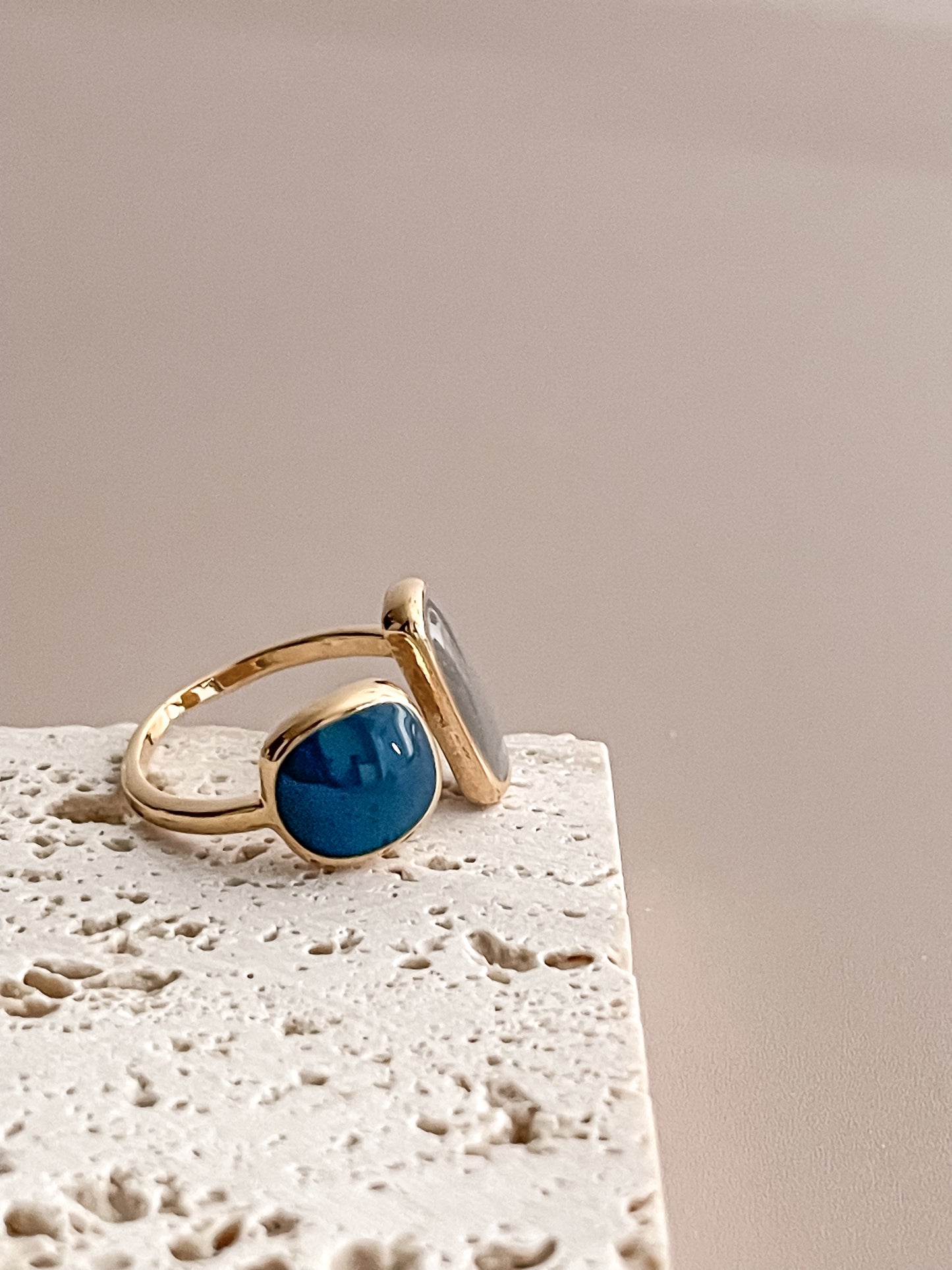 Asymmetric Blue Enamel Ring