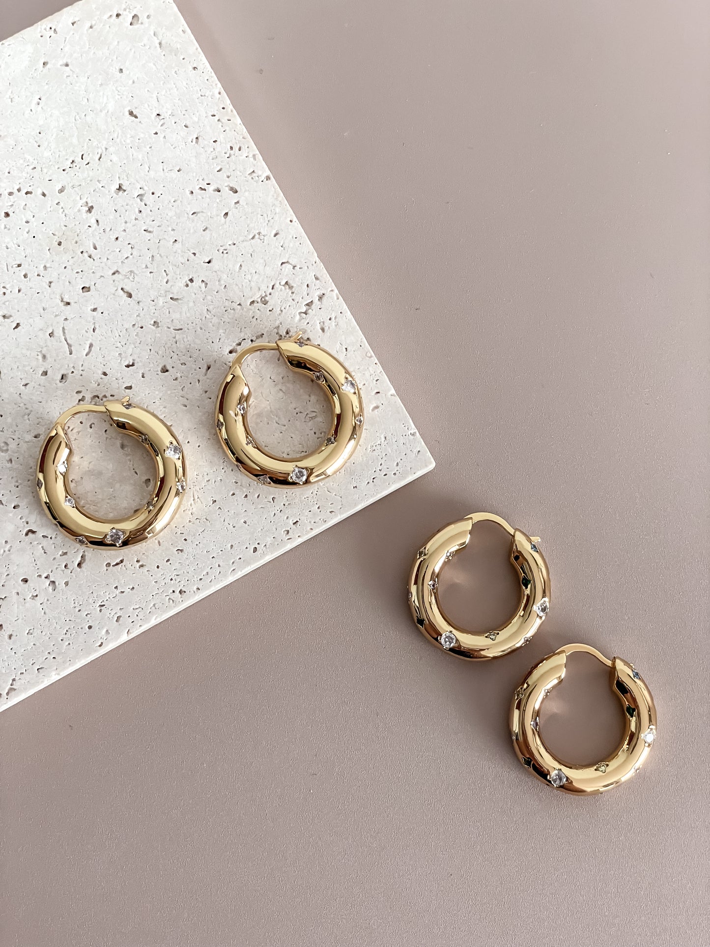 Colorful Zirconia Hoop Earrings 18K Gold Plated Zircon Star Latched Hoops