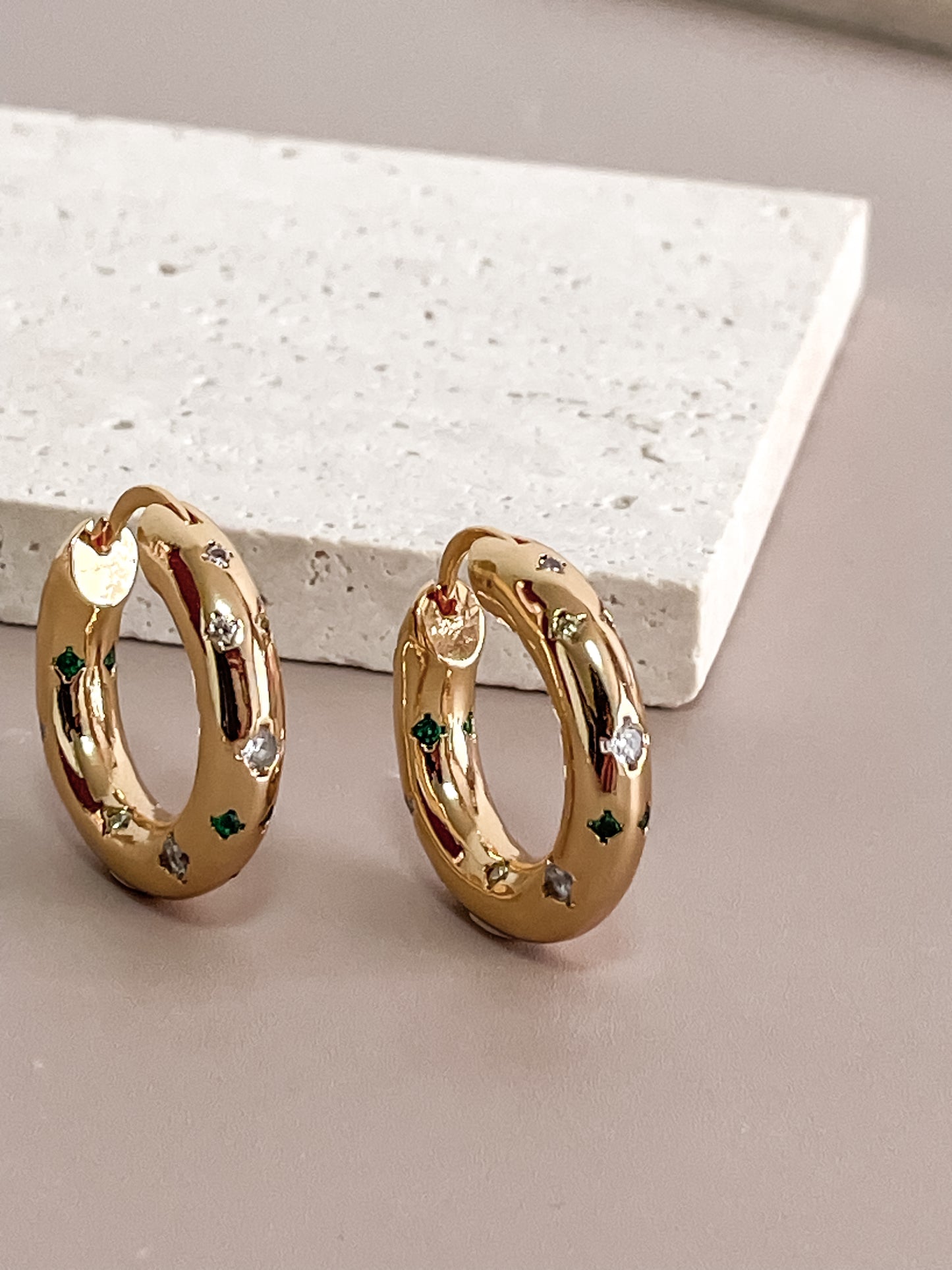 Colorful Zirconia Hoop Earrings 18K Gold Plated Zircon Star Latched Hoops