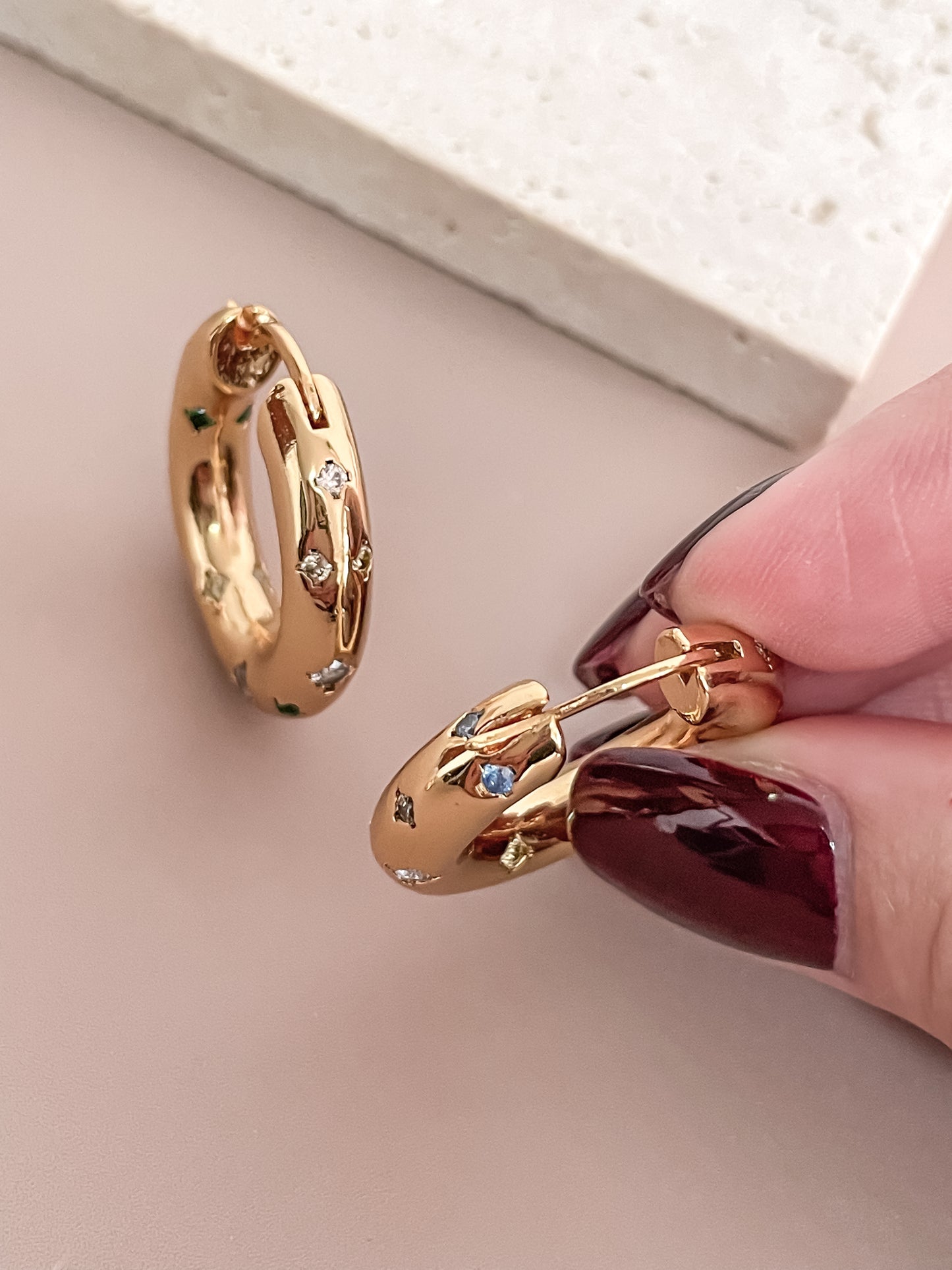 Colorful Zirconia Hoop Earrings 18K Gold Plated Zircon Star Latched Hoops