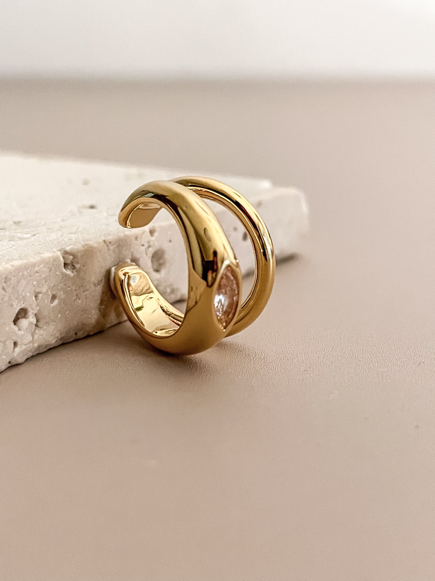 Minimalist 18K Gold Ring Inspired Zirconia Ear Cuffs