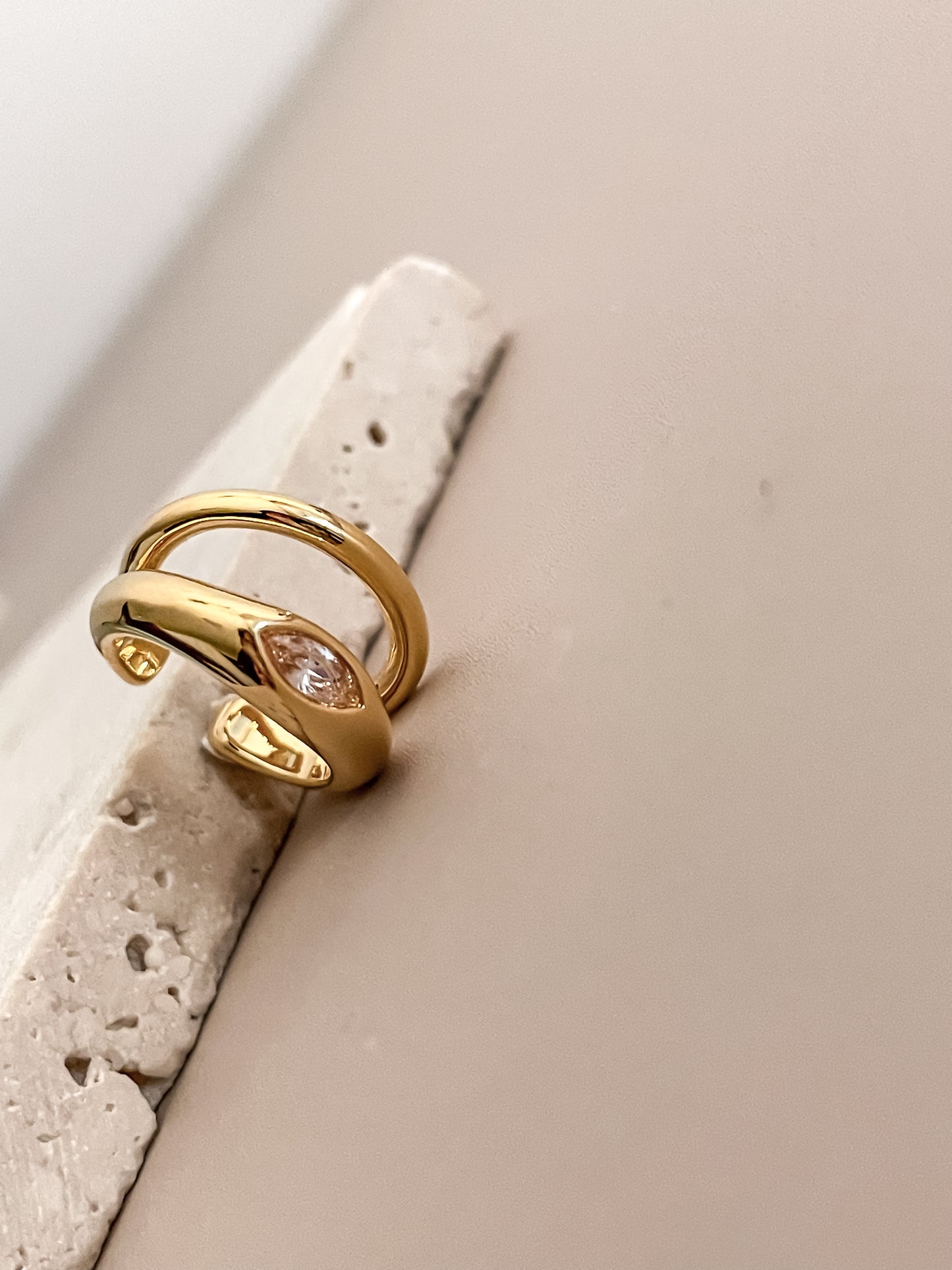 Minimalist 18K Gold Ring Inspired Zirconia Ear Cuffs