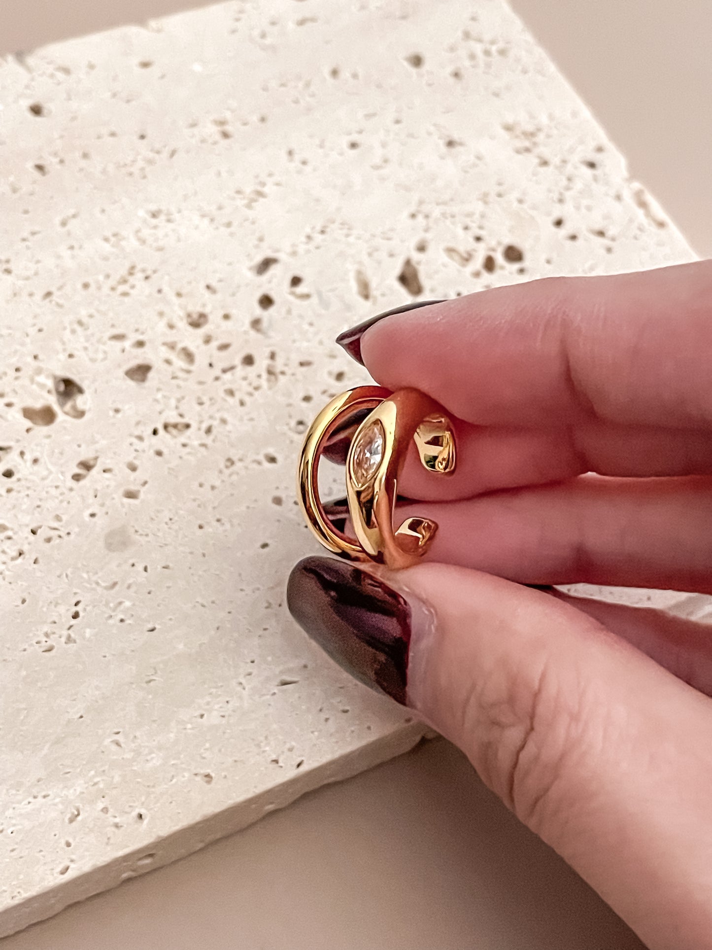 Minimalist 18K Gold Ring Inspired Zirconia Ear Cuffs