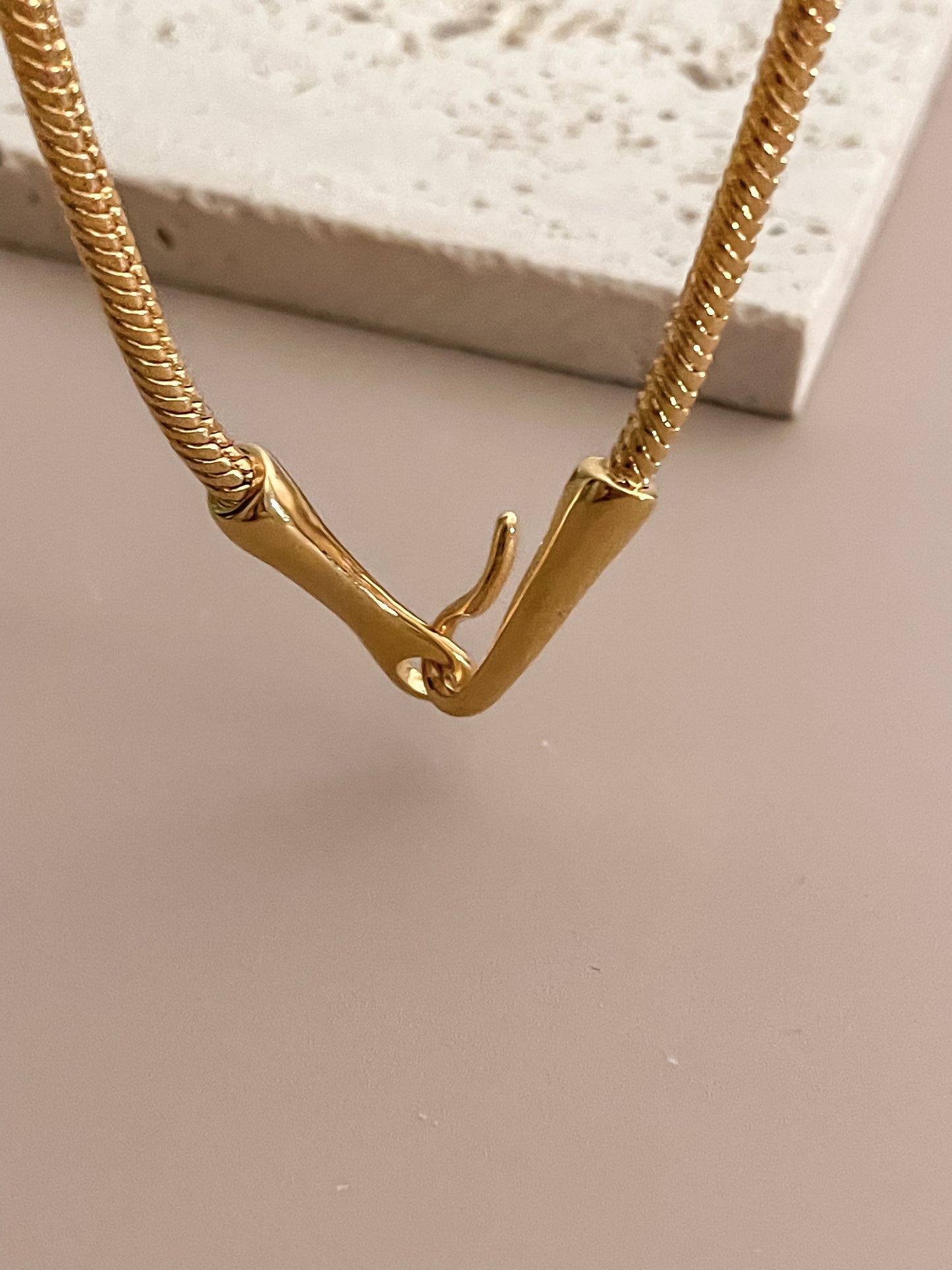 Minimalist Unique Hook Closure 18K Gold Plated Snake Chain