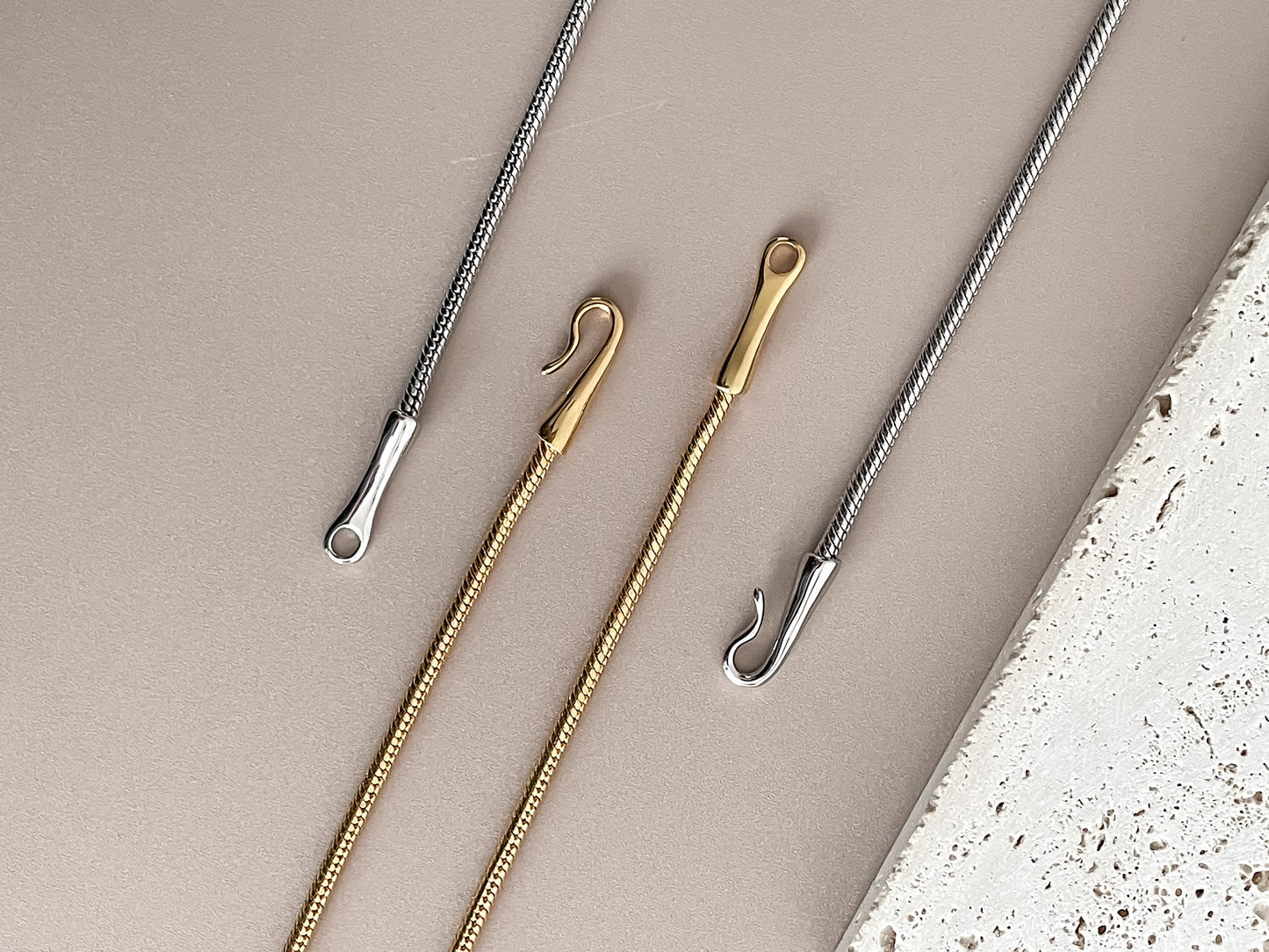 Minimalist Unique Hook Closure 18K Gold Plated Snake Chain