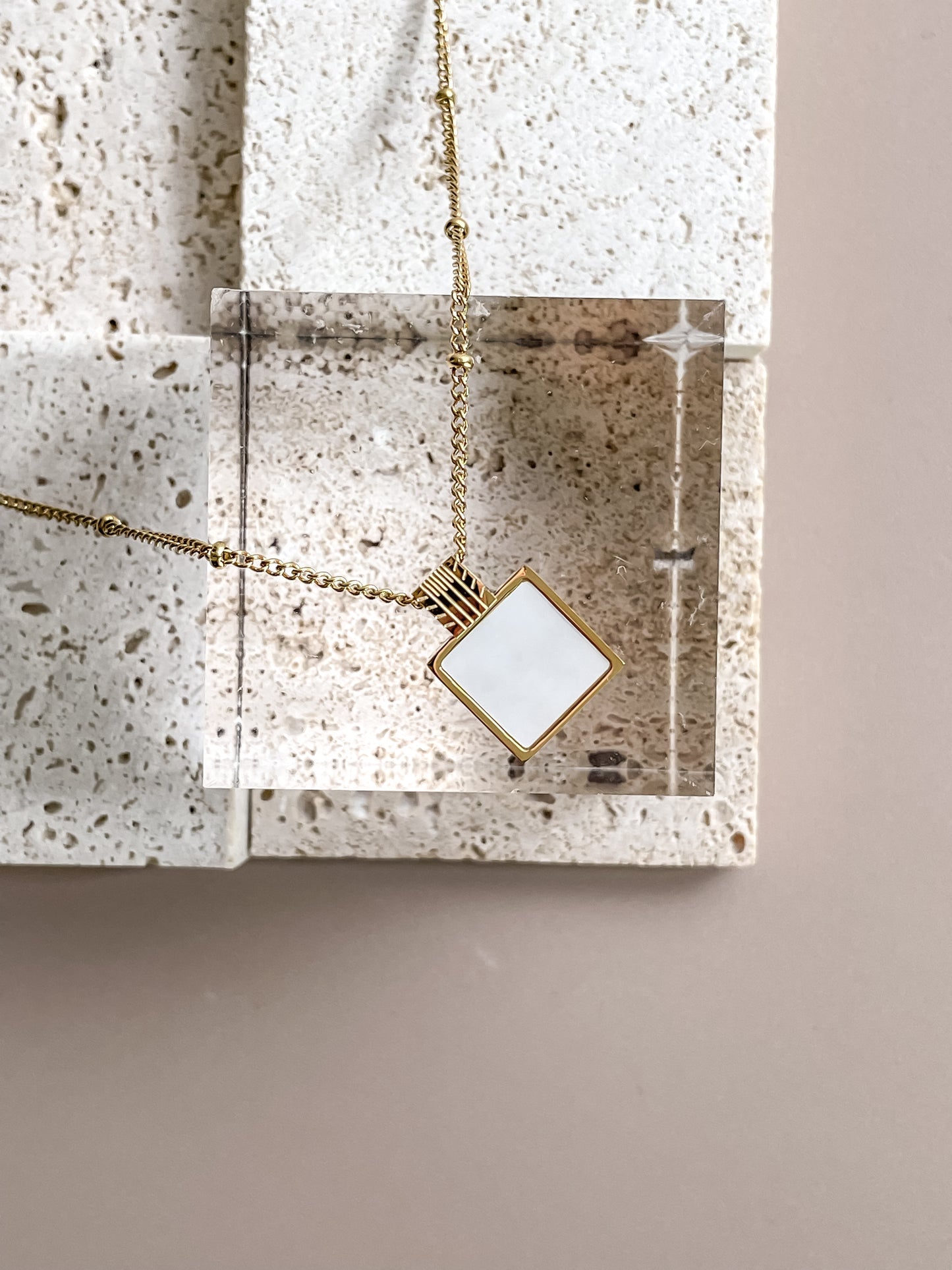 MOP Square Pendant Necklace