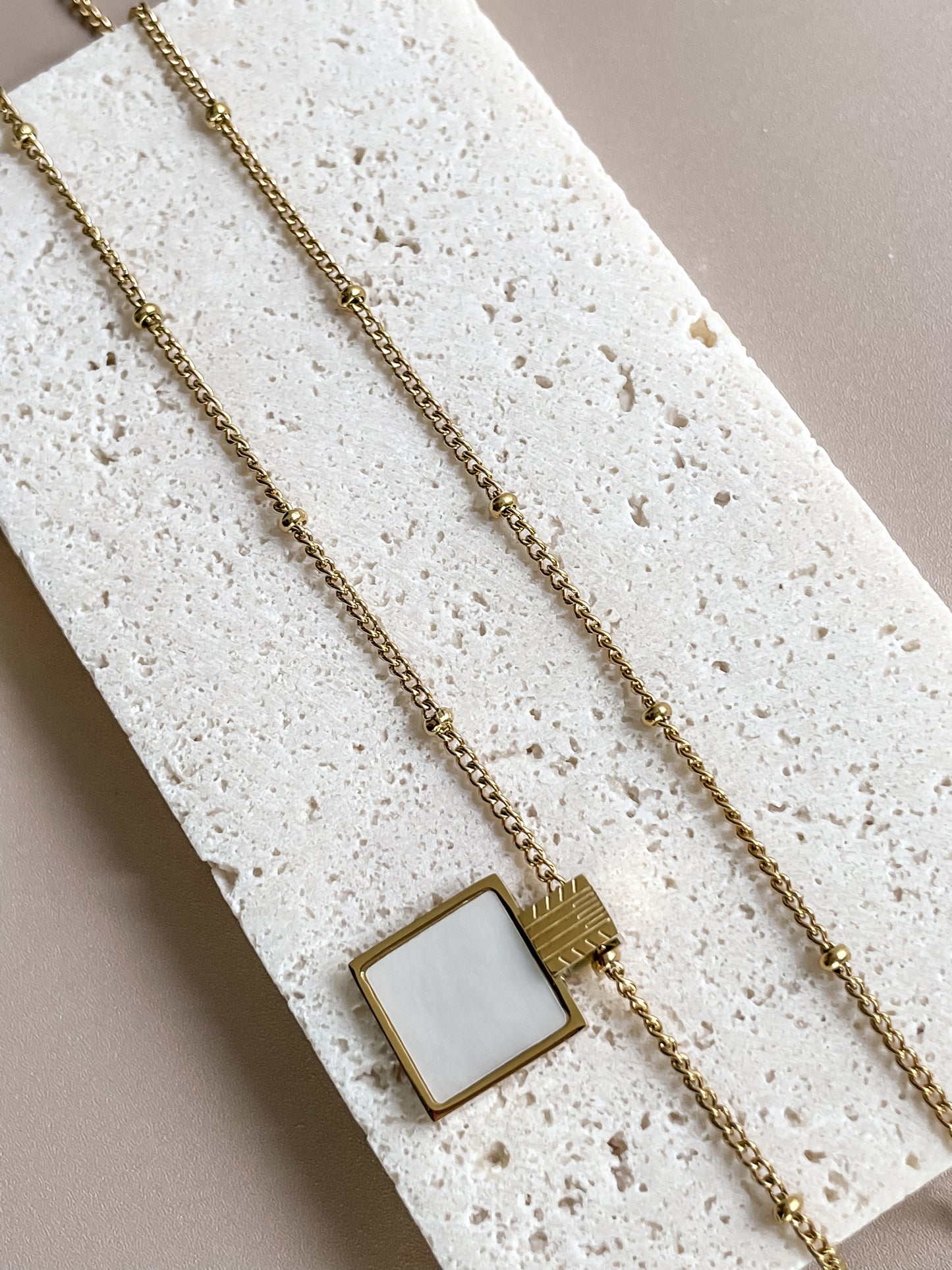 MOP Square Pendant Necklace