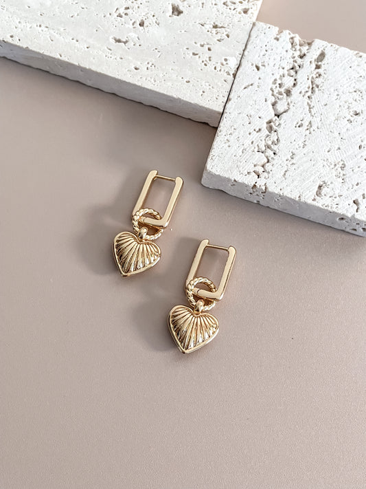 Ridge Heart Pendant Earrings