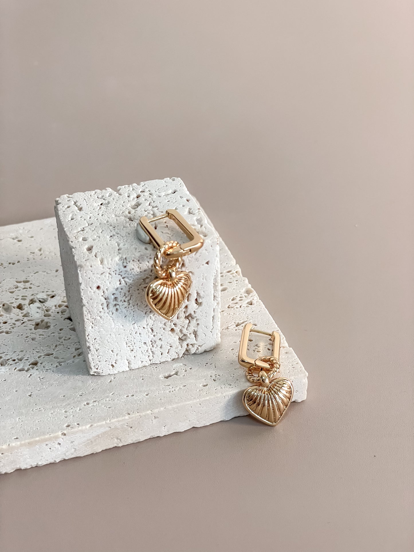 Ridge Heart Pendant Earrings