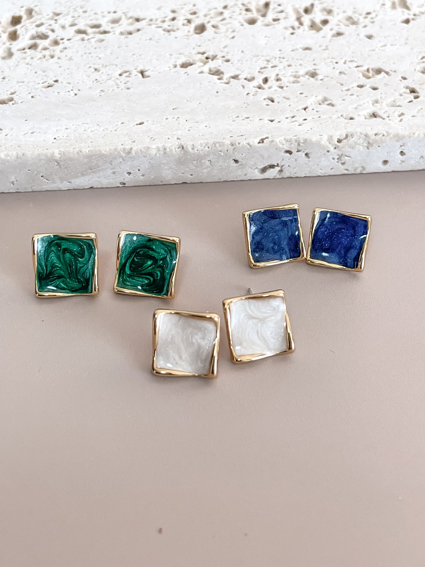 Enamel Square Earrings
