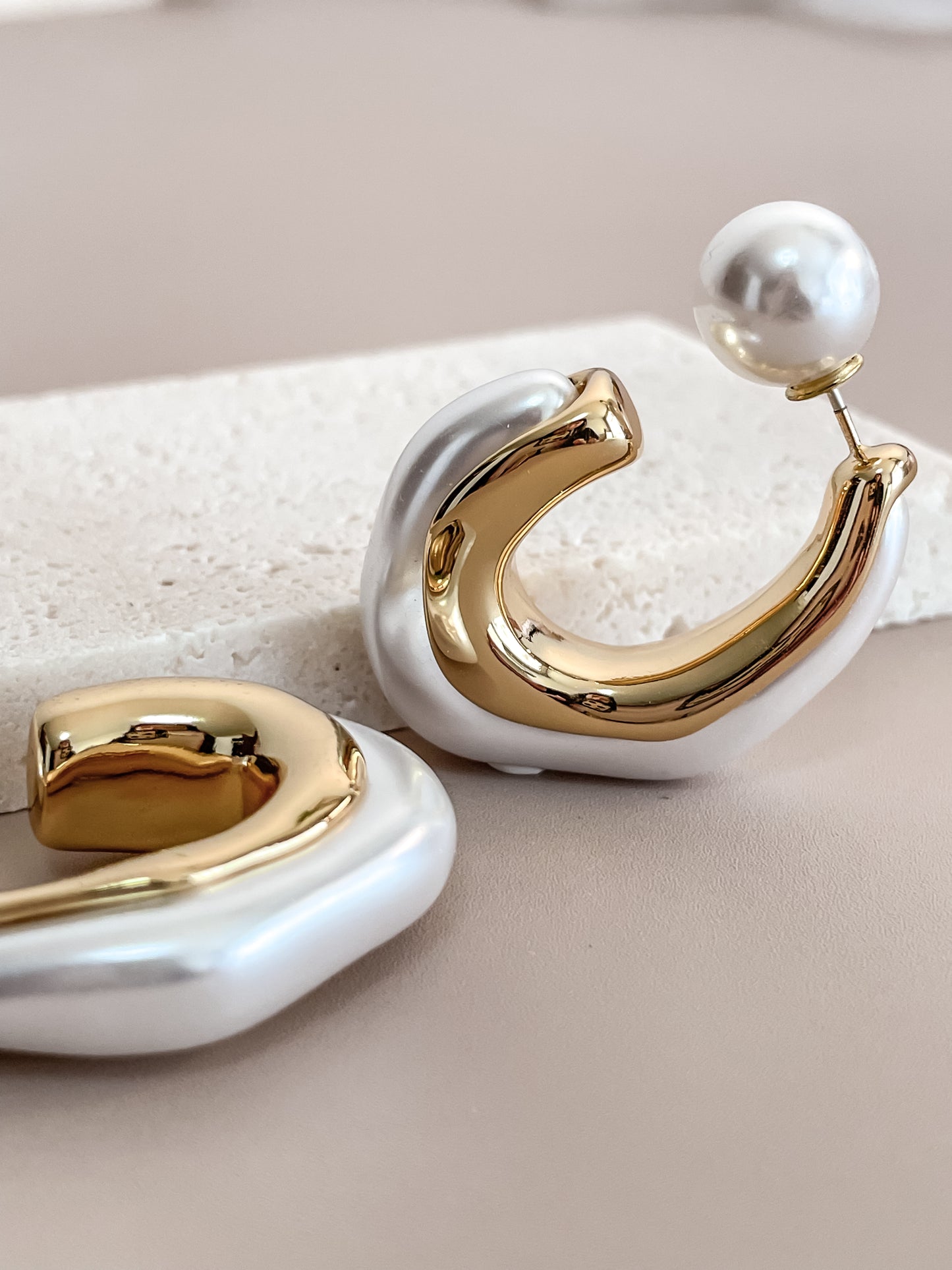 C-Shaped Pearl Earrings