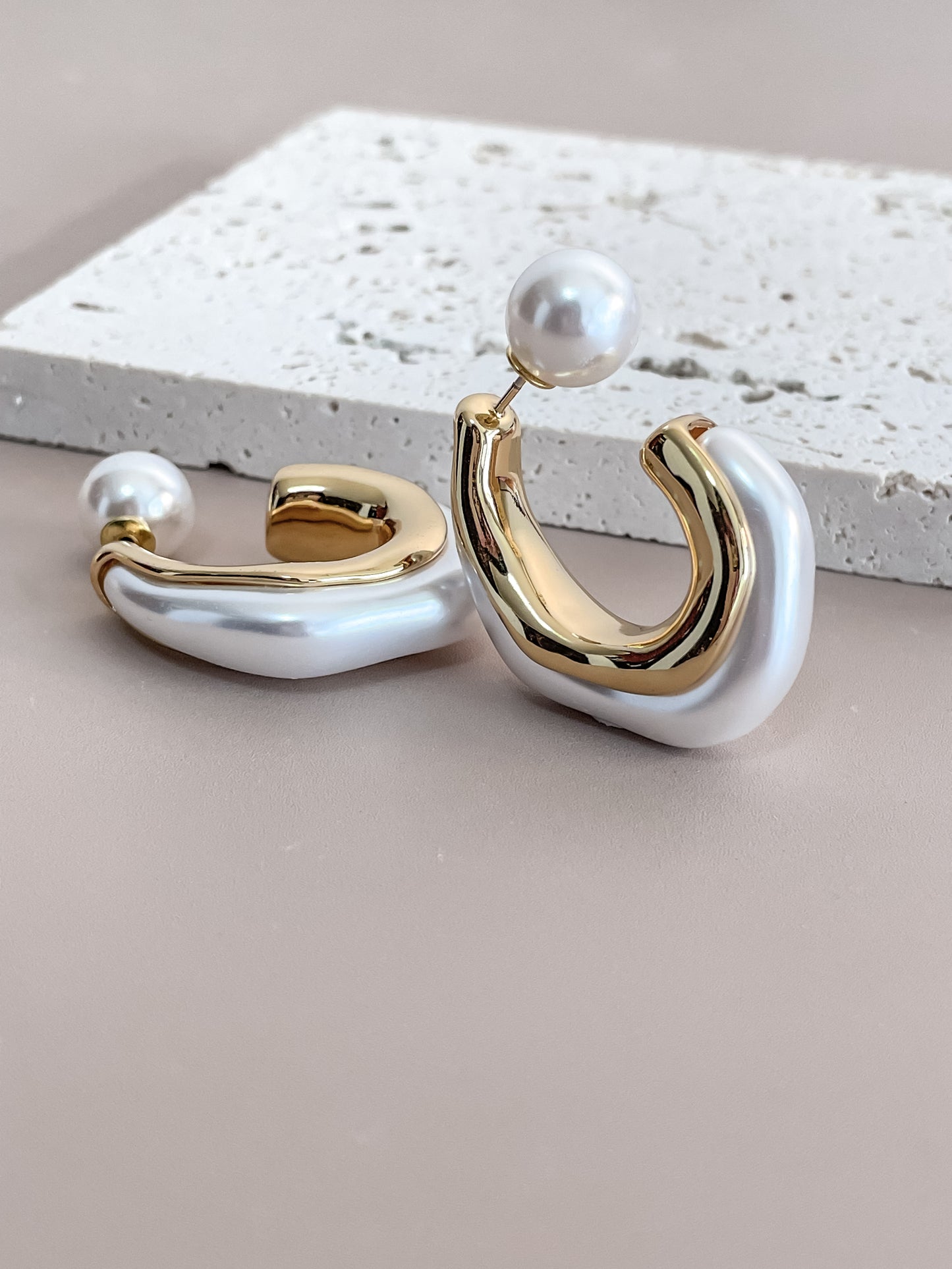 C-Shaped Pearl Earrings