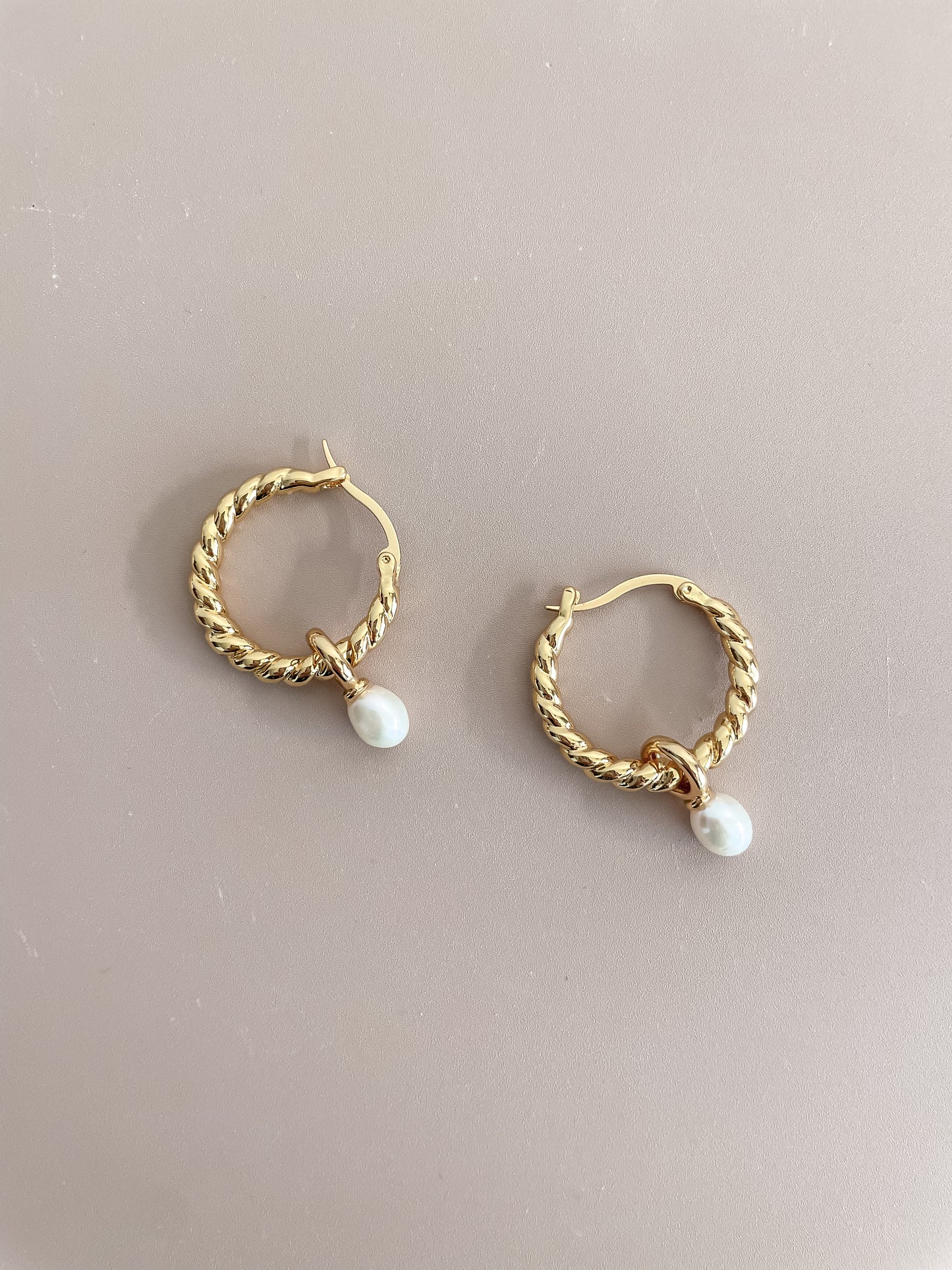 Twisted Rope Hoop Earrings with Pearl Pendant