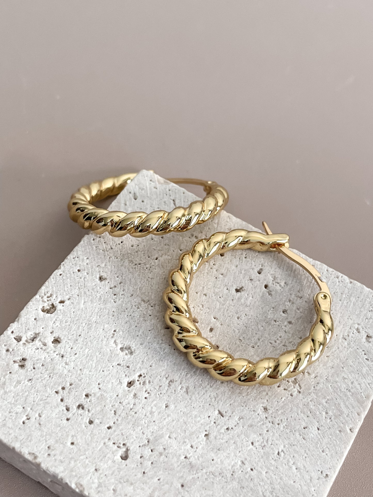 Twisted Rope Hoop Earrings with Pearl Pendant