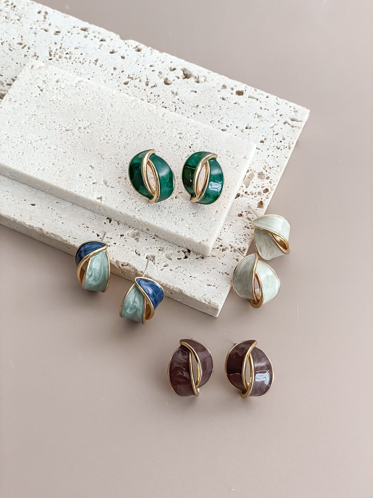 Enamel Crescent Stud Earrings