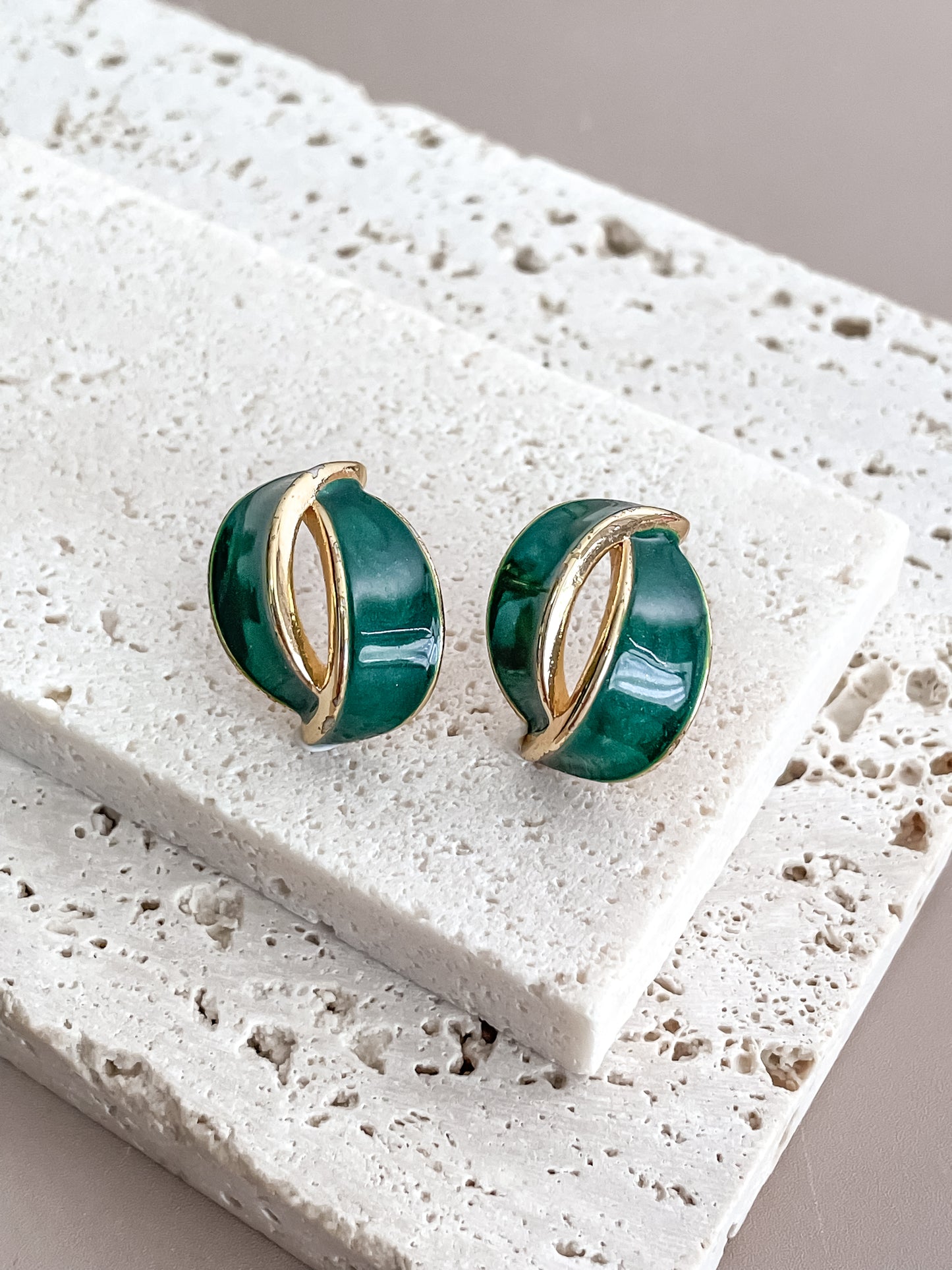 Enamel Crescent Stud Earrings