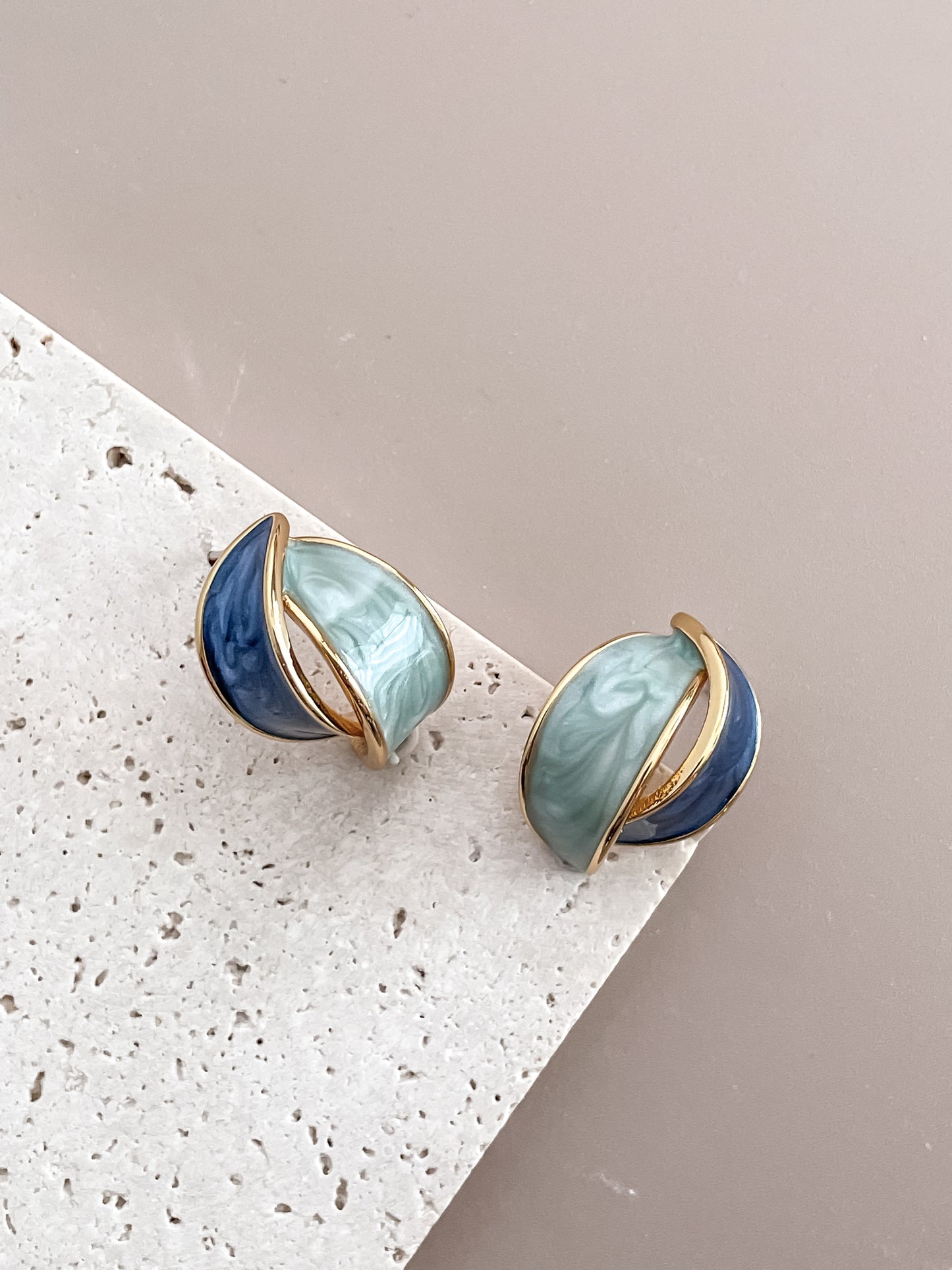 Enamel Crescent Stud Earrings