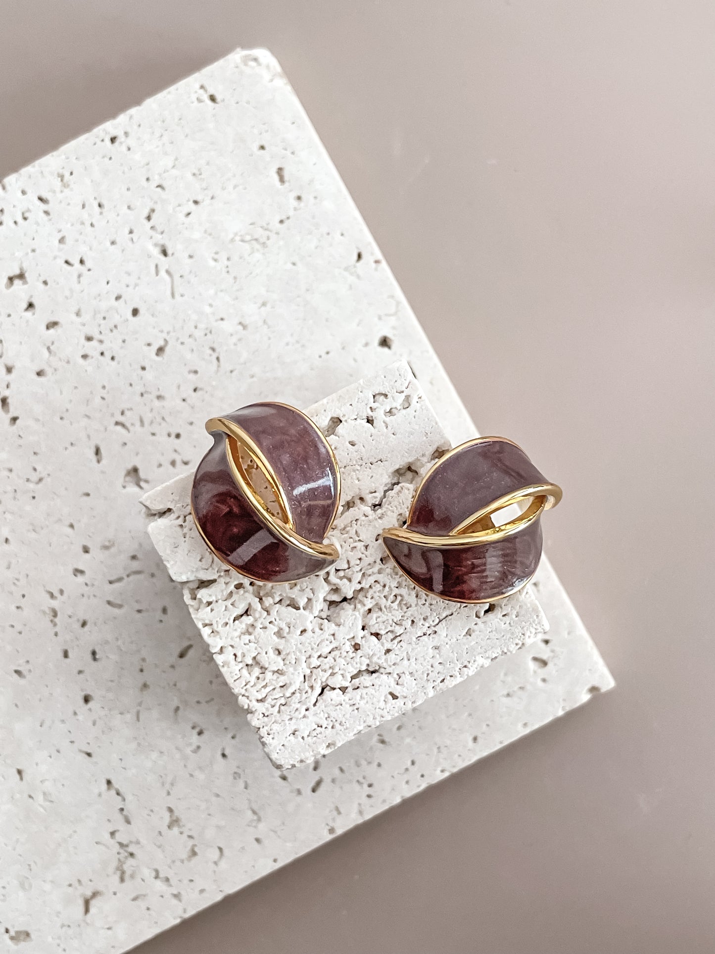 Enamel Crescent Stud Earrings