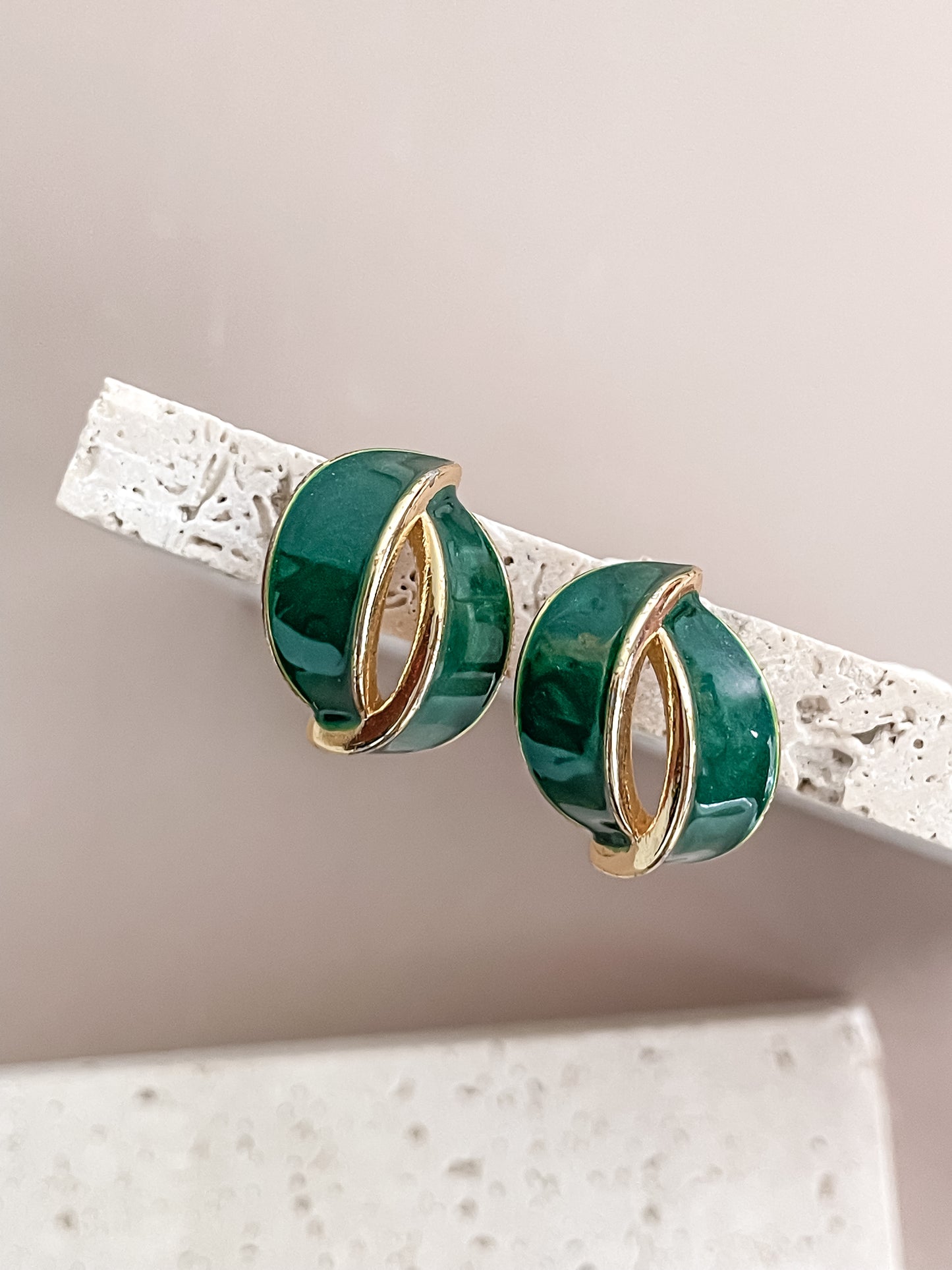 Enamel Crescent Stud Earrings