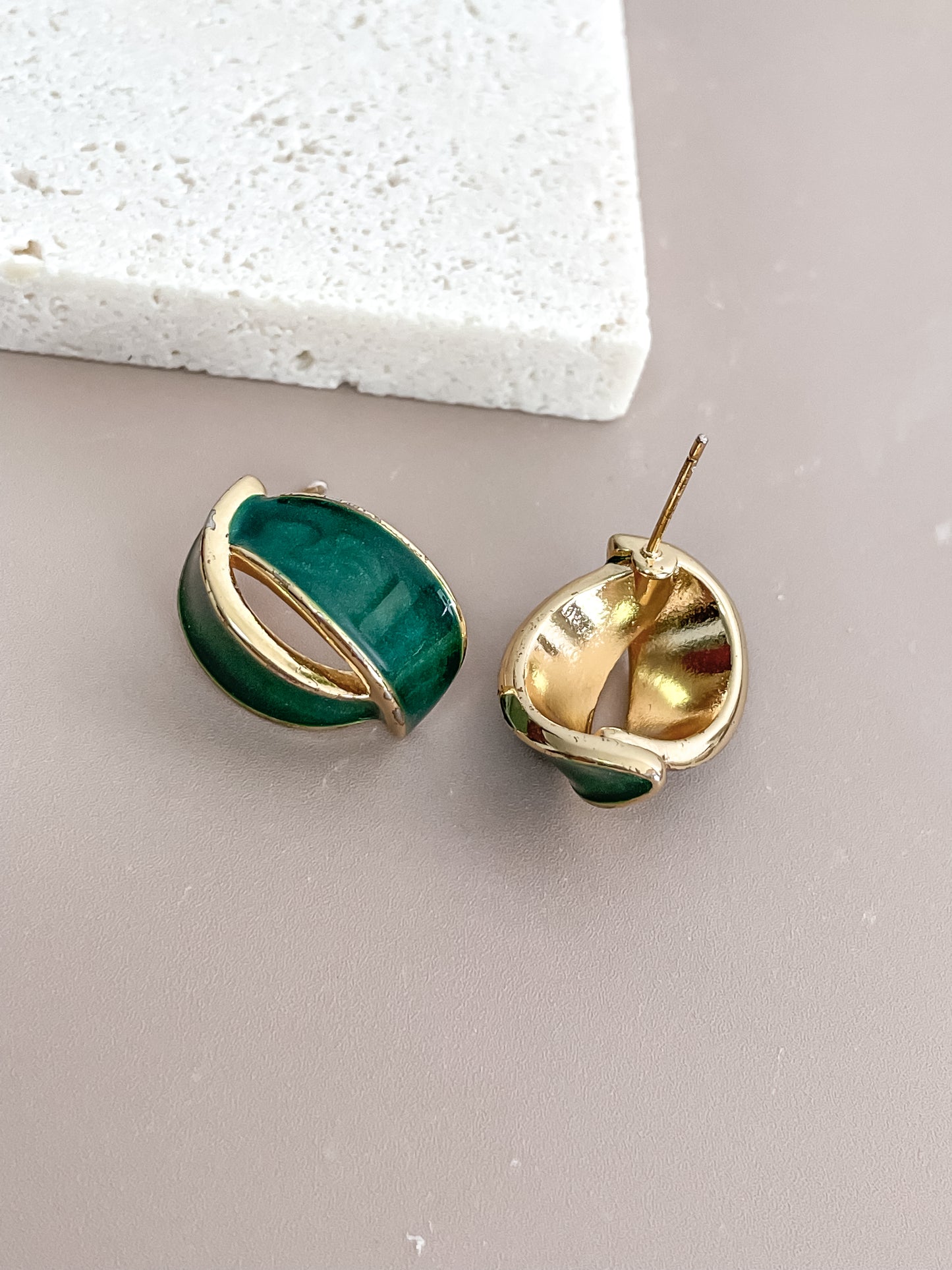 Enamel Crescent Stud Earrings