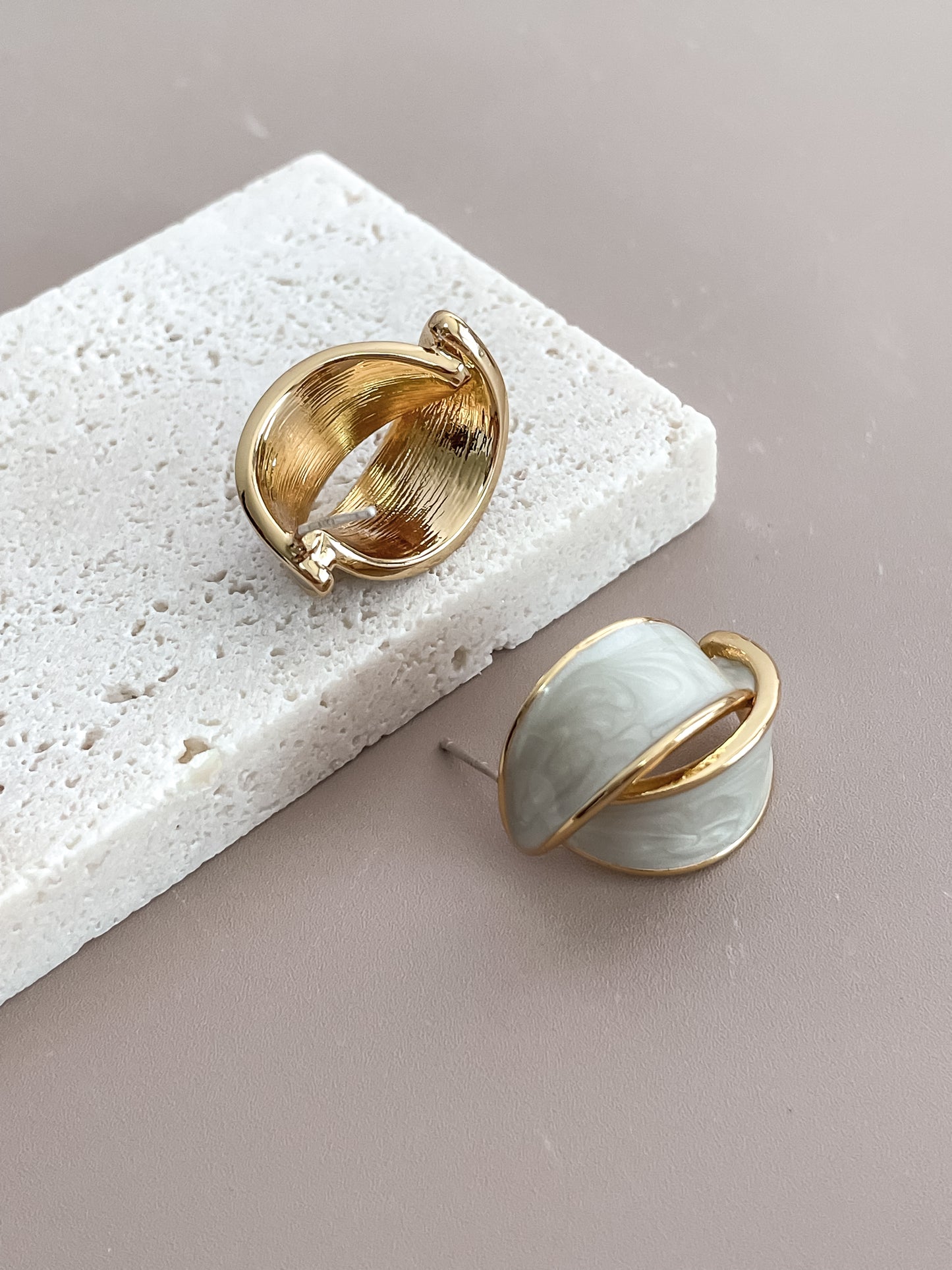 Enamel Crescent Stud Earrings