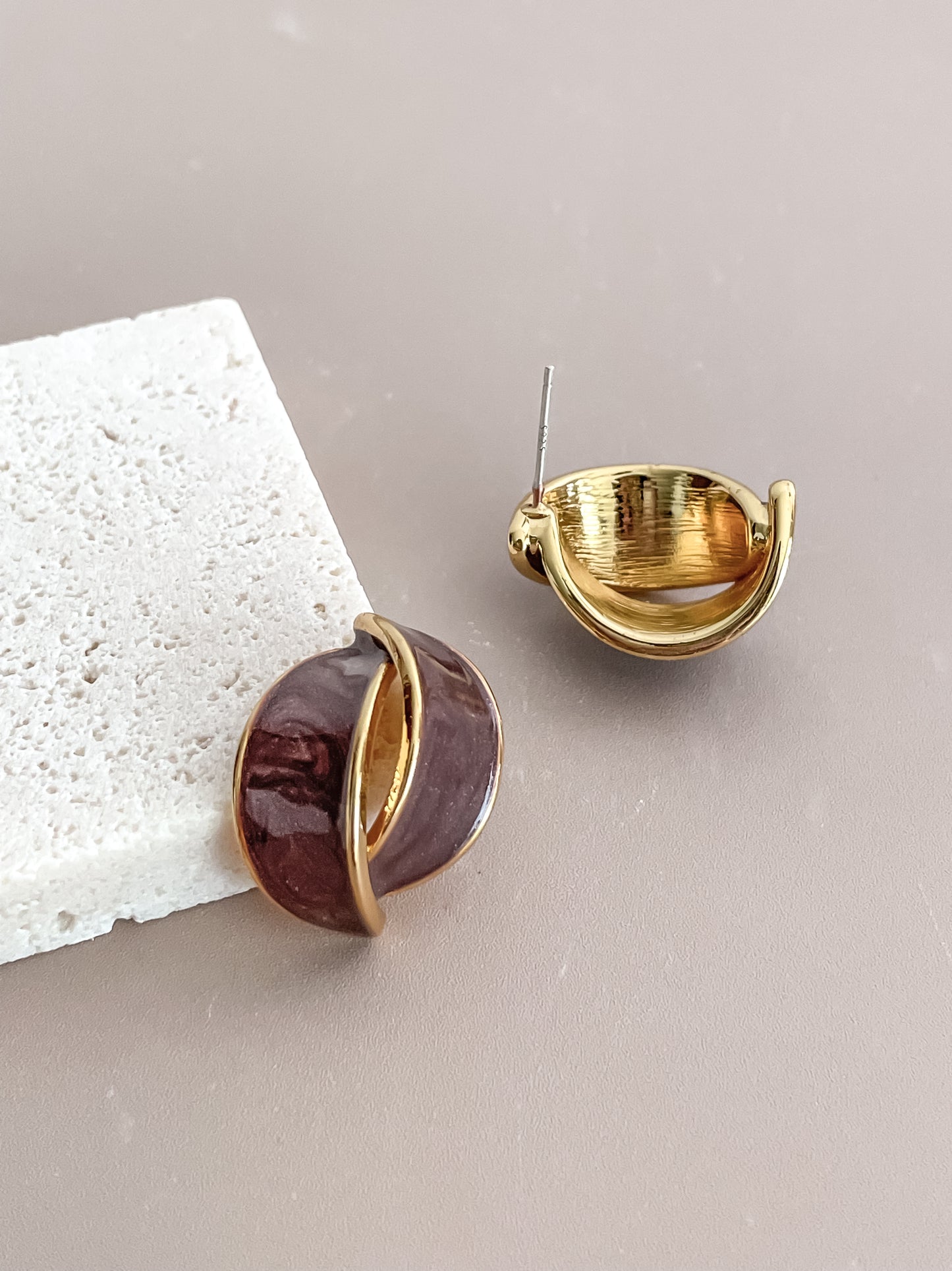 Enamel Crescent Stud Earrings