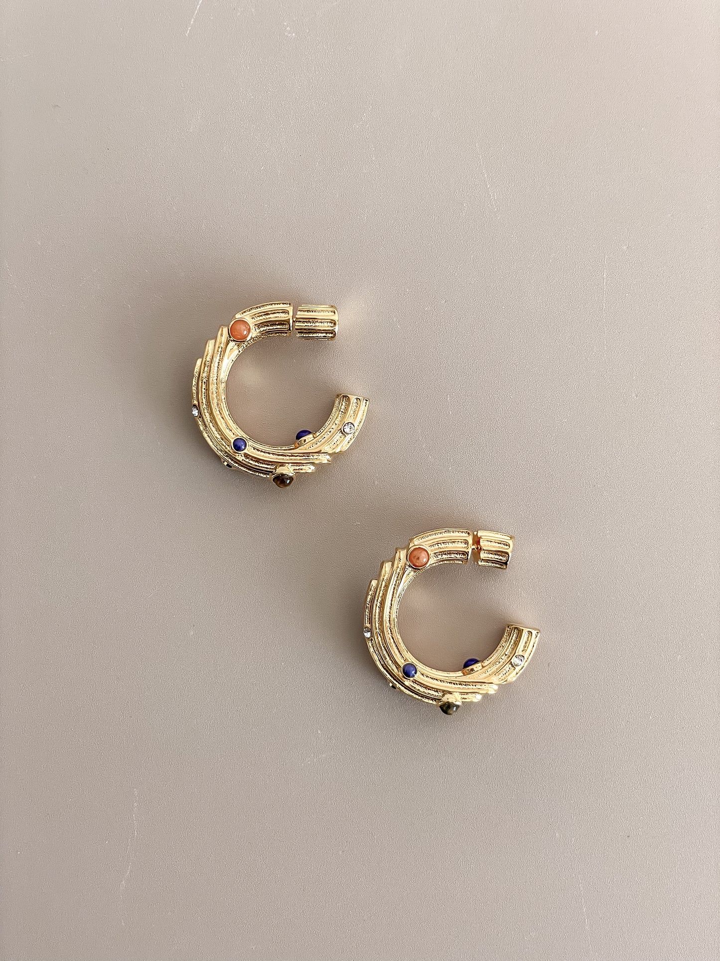 Textured Colorful Gem C-Shape Earring
