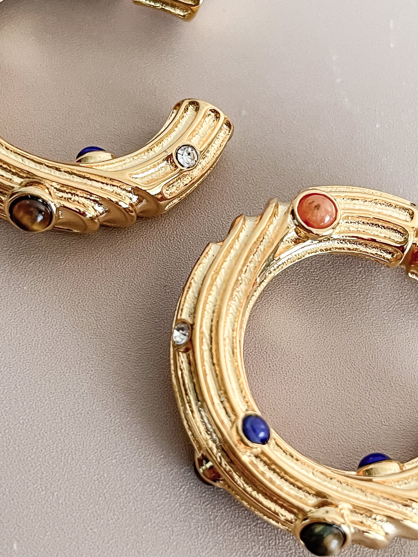 Textured Colorful Gem C-Shape Earring