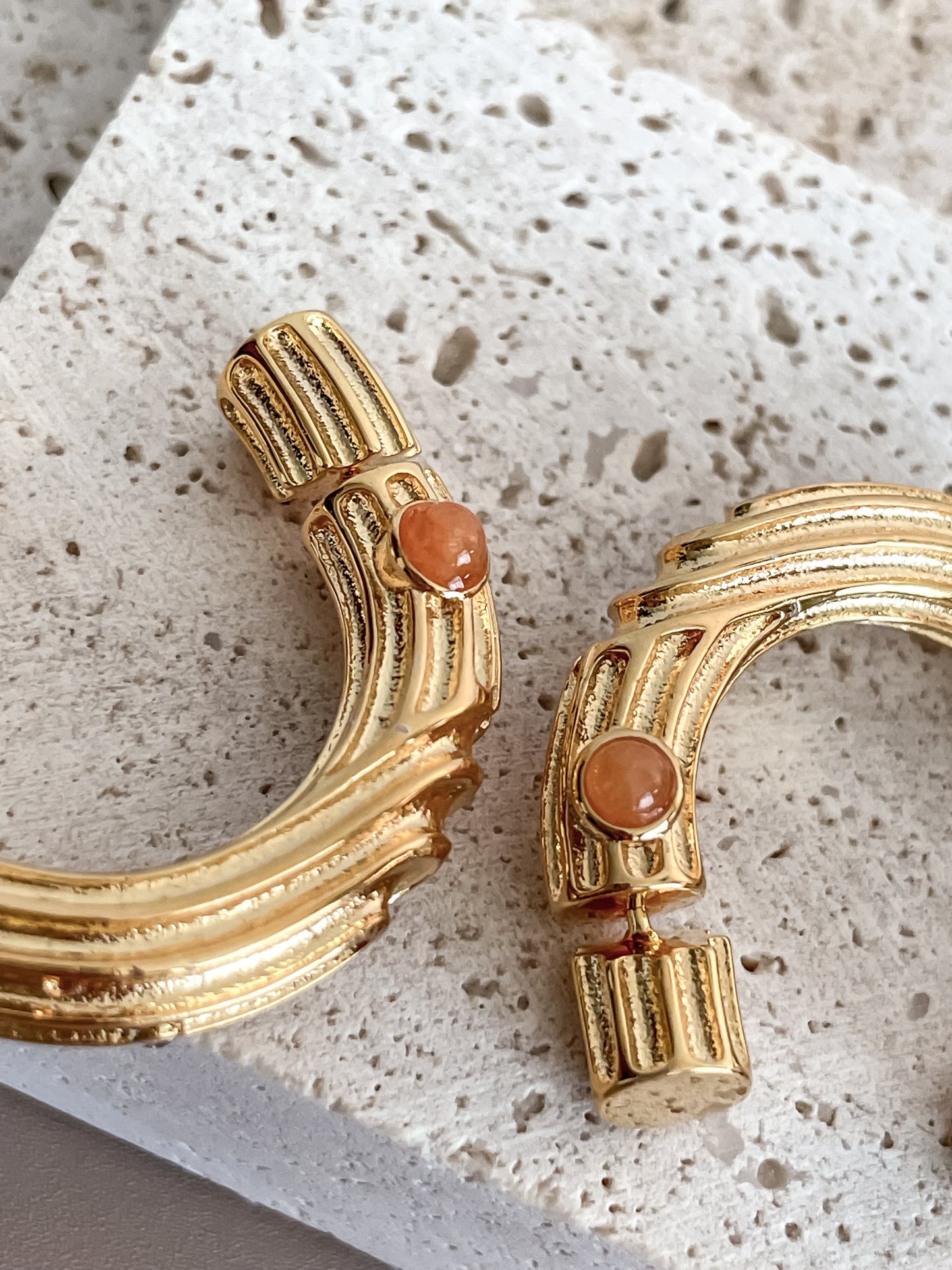 Textured Colorful Gem C-Shape Earring