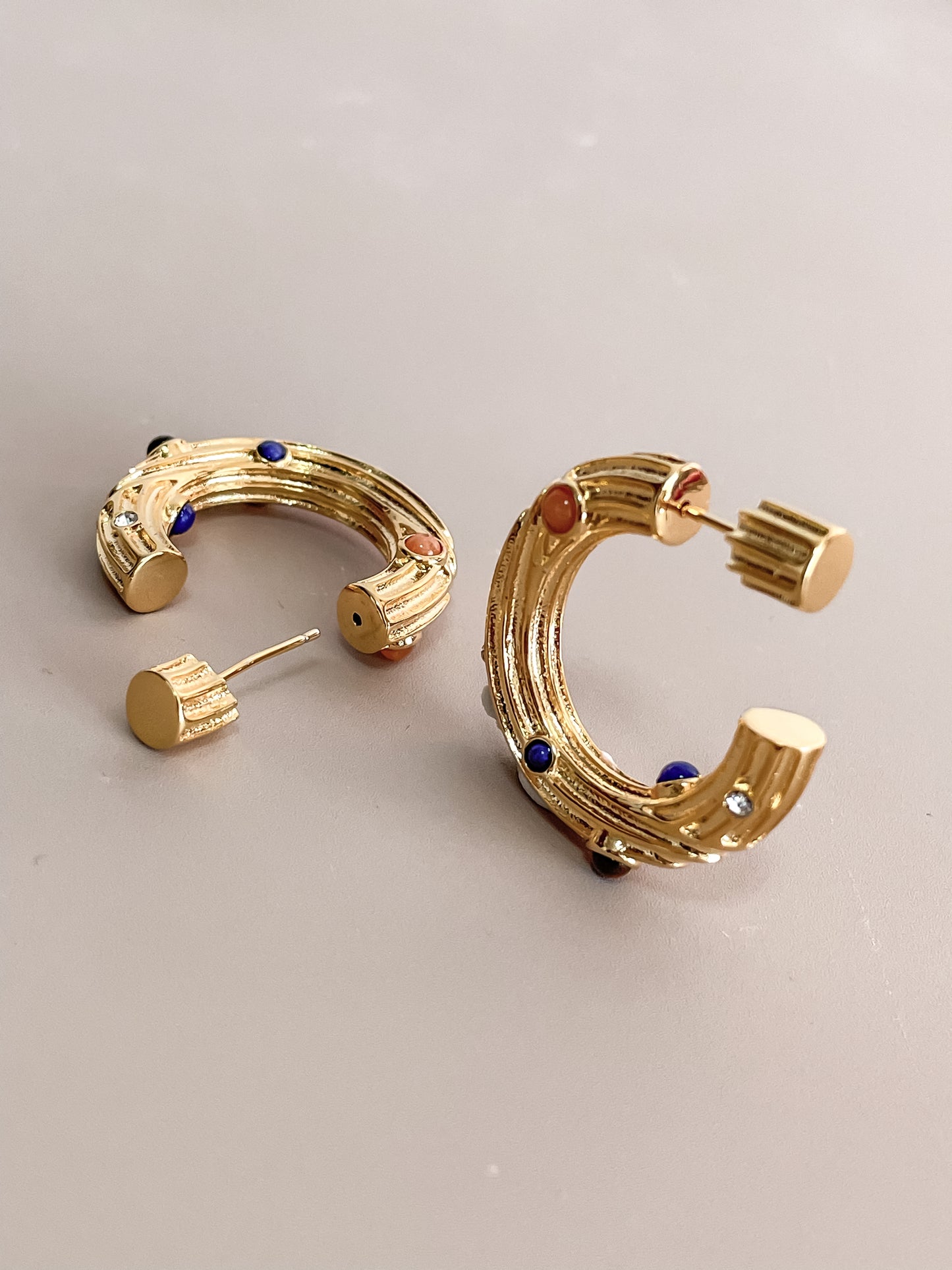 Textured Colorful Gem C-Shape Earring