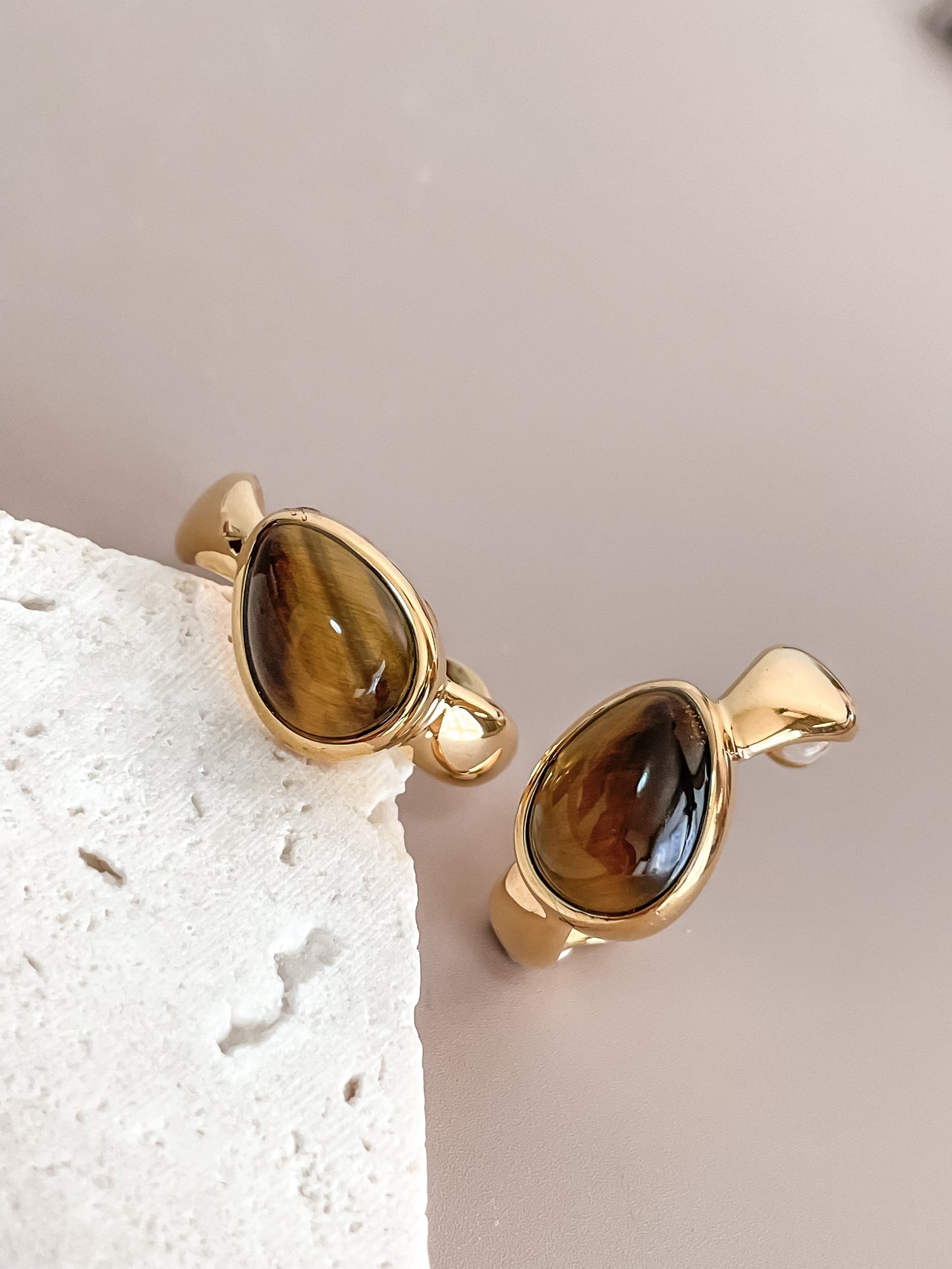 Tiger's Eye C-Shape Stud Earrings