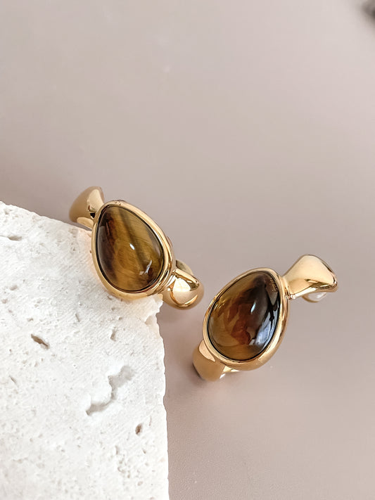 Tiger's Eye C-Shape Stud Earrings